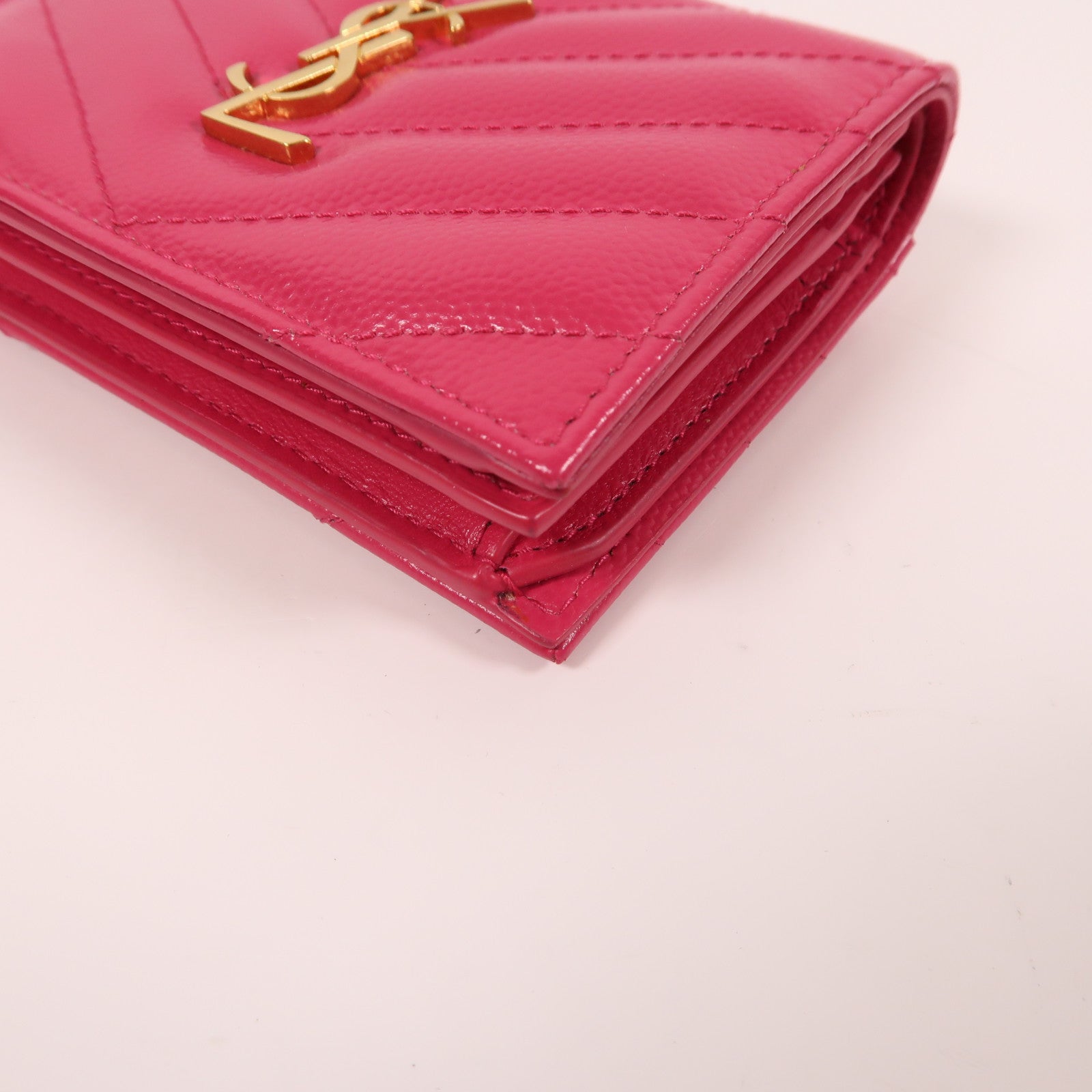 SAINT LAURENT 牛皮皮革Wallet金扣錢包粉紅色