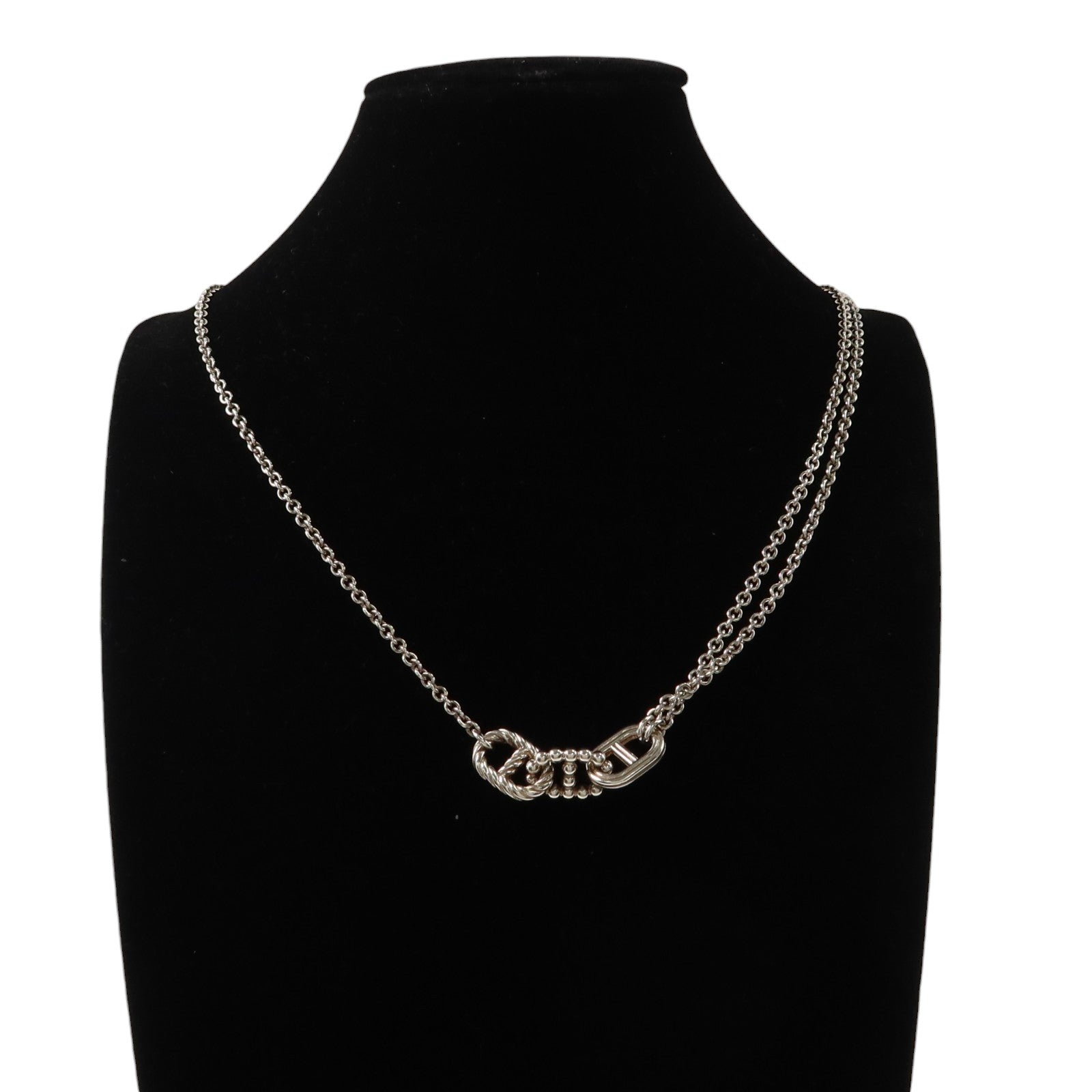 HERMES 925純銀Parade Long Necklace銀扣項鏈