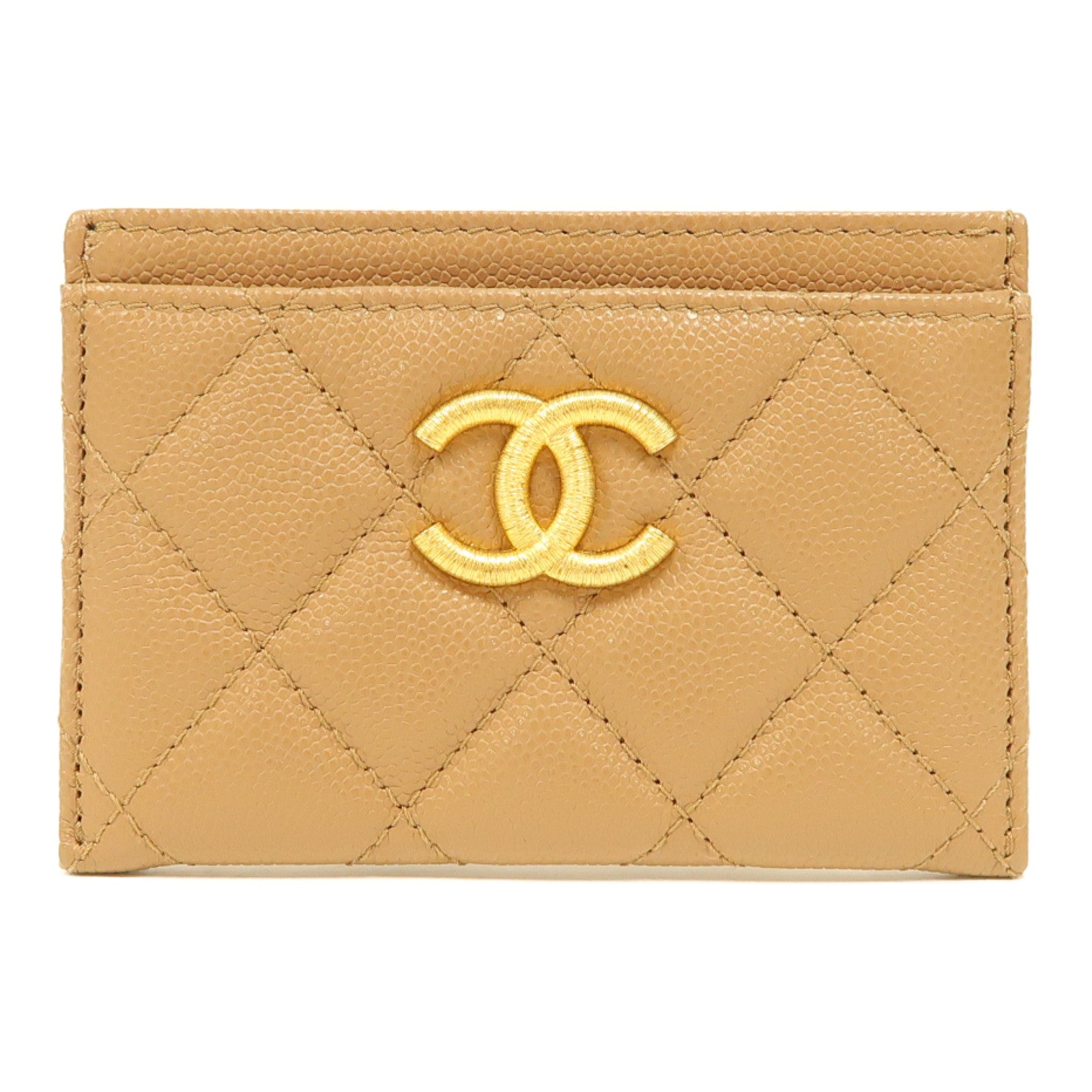 CHANEL 菱格牛皮皮革Card Case金扣卡片套裸色