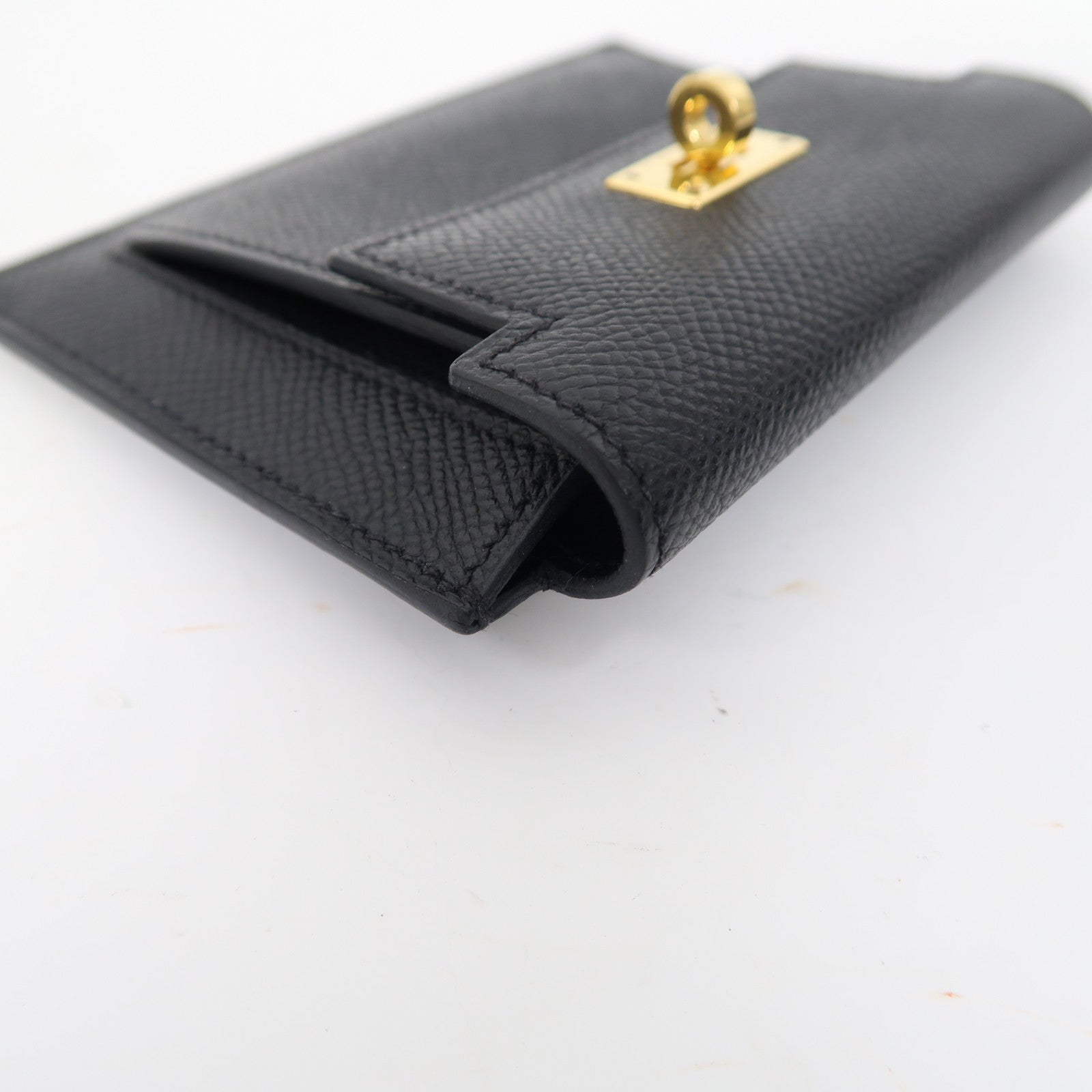 HERMES Epsom皮革Kelly Pocket金扣錢包Noir/黑色