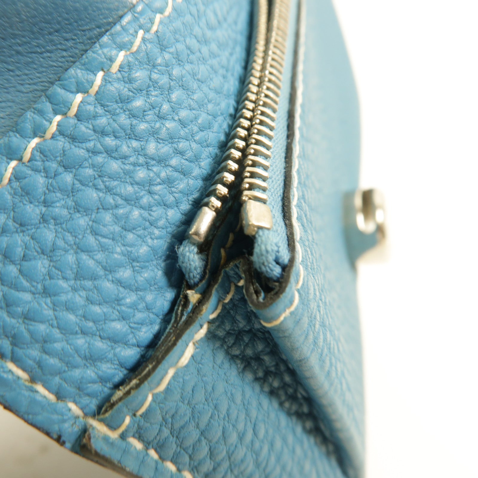 HERMES Togo皮革Dogon Compact錢包Bleu Jeans