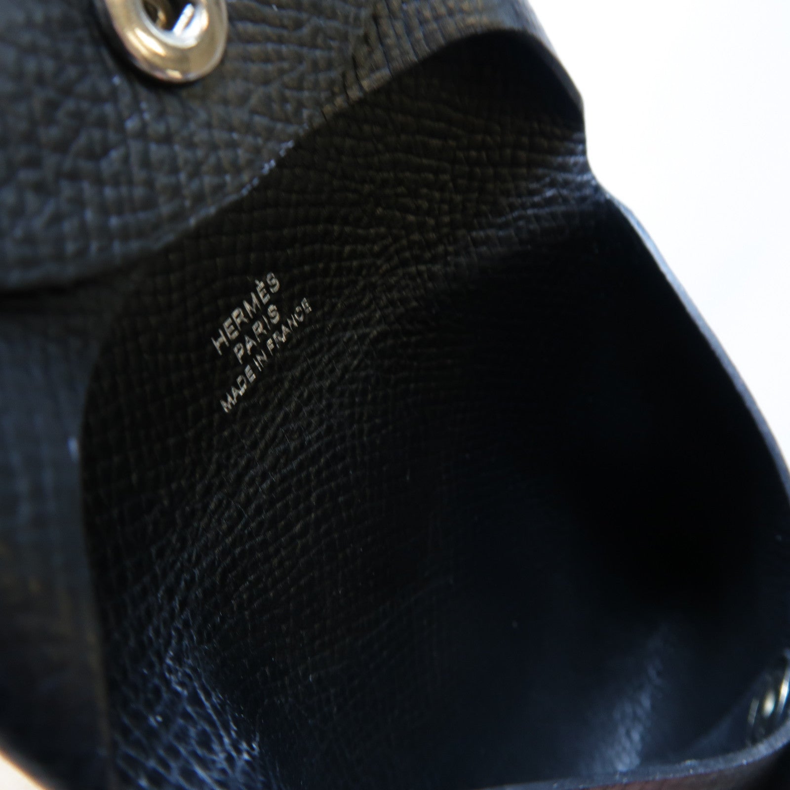 HERMES 皮革Bastia銀扣零錢包黑色