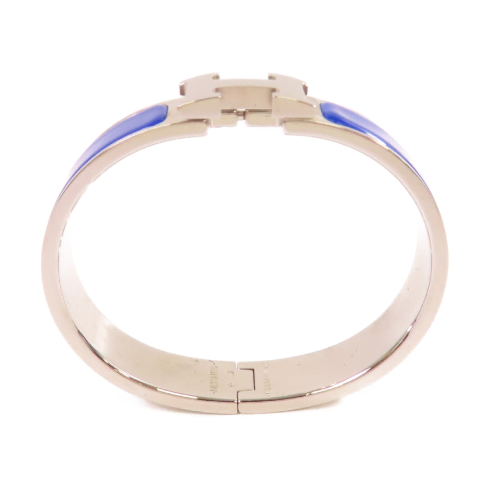 HERMES 金屬/琺瑯Clic H Bracelet銀扣手鐲藍色/銀色