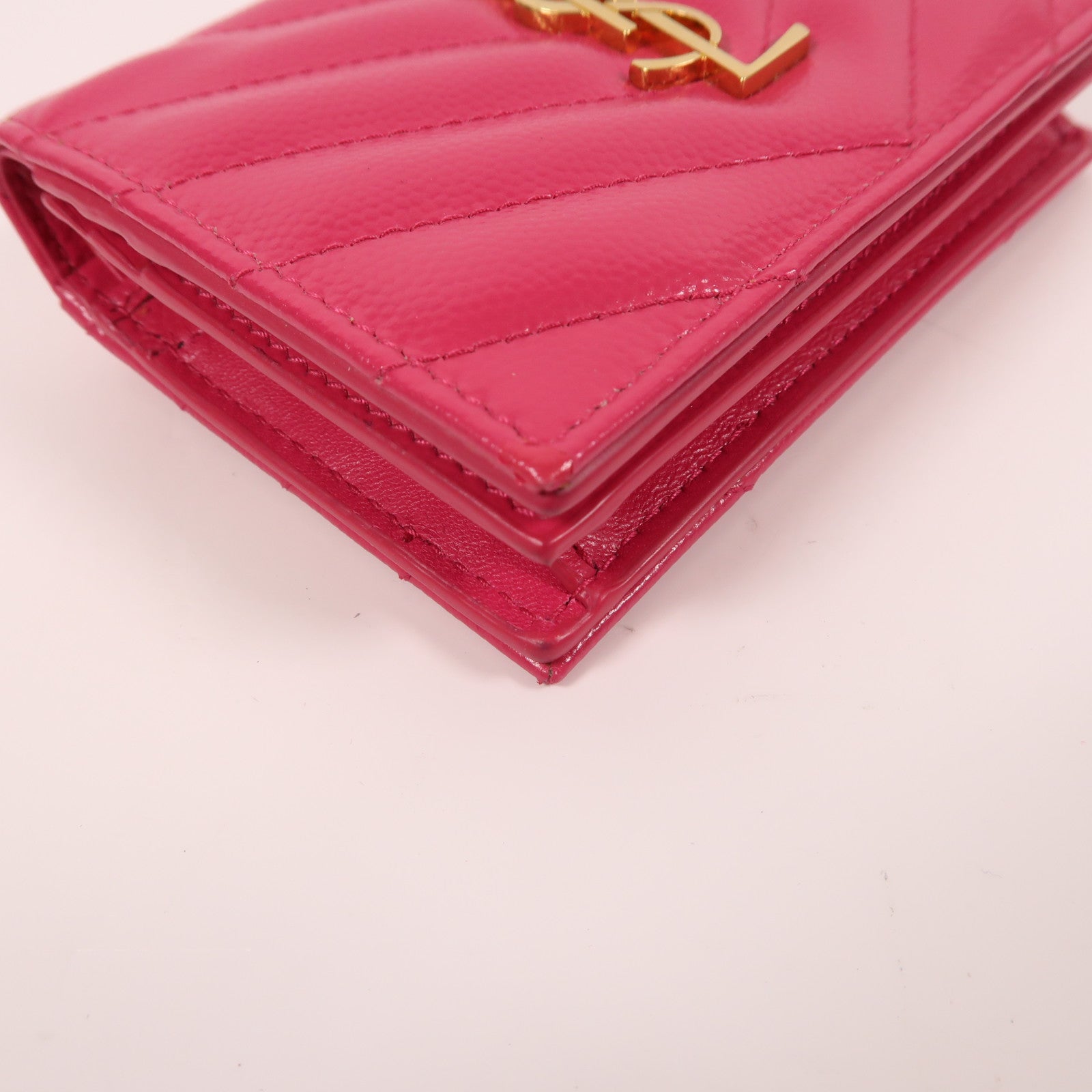 SAINT LAURENT 牛皮皮革Wallet金扣錢包粉紅色