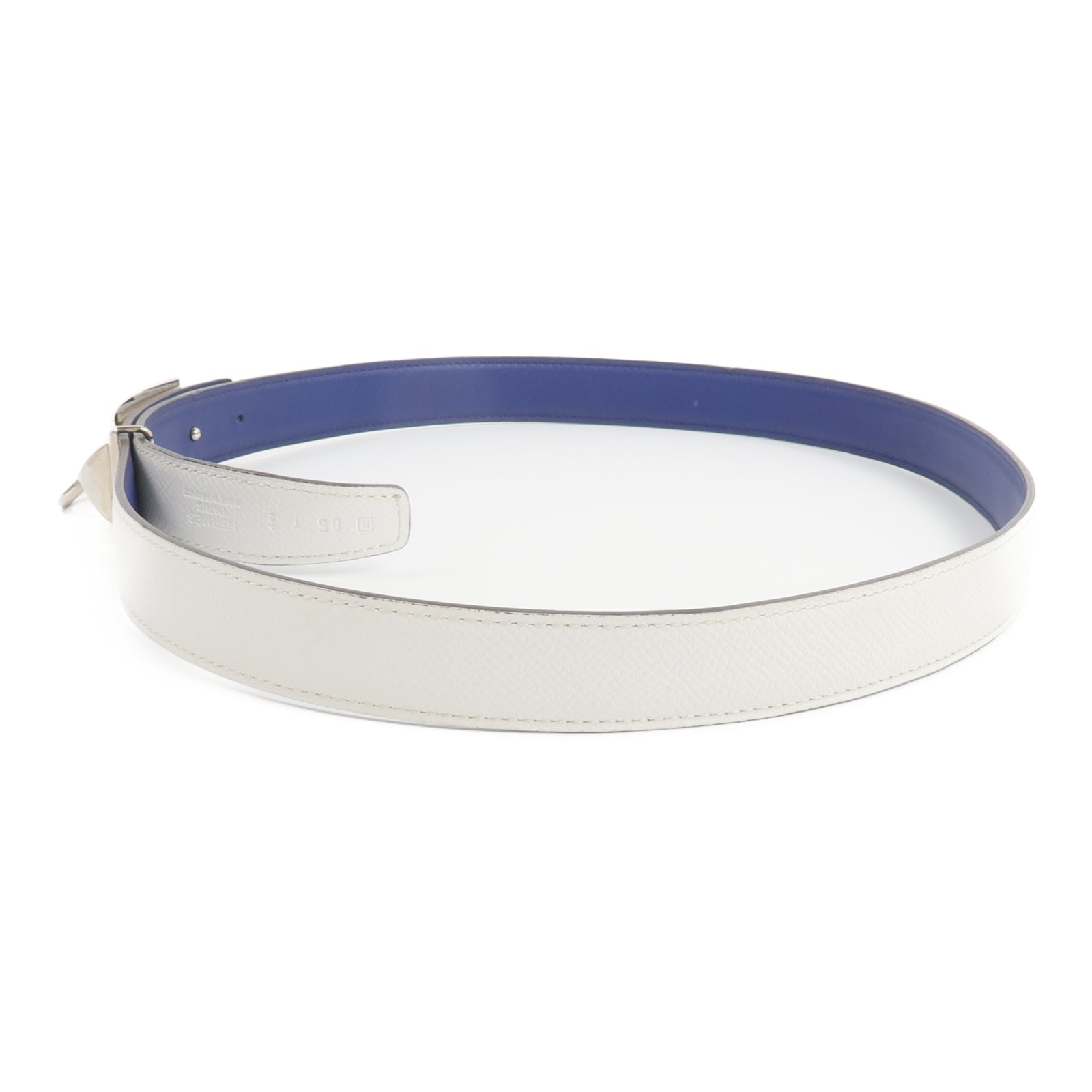 HERMES Epsom/Swift皮革Rival Reversible Belt 85cm皮帶Bleu Saphire/Blanc