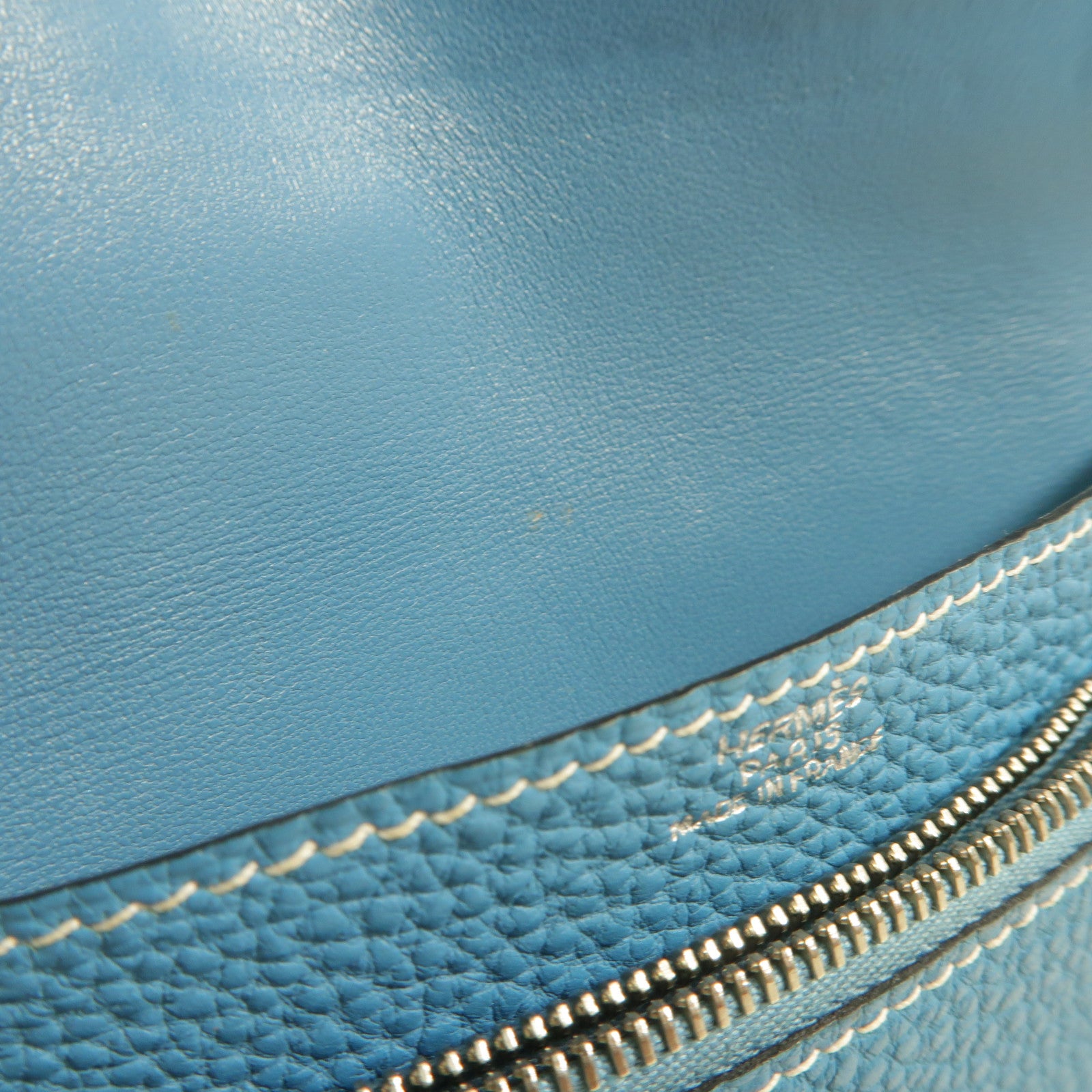 HERMES Togo皮革Dogon Compact錢包Bleu Jeans