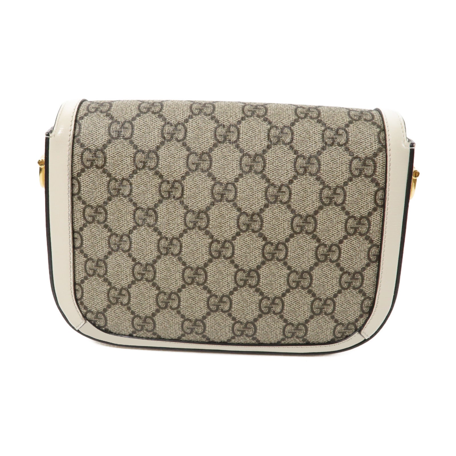 GUCCI 塗層帆布Horsebit 1955 Mini金扣肩背袋白色