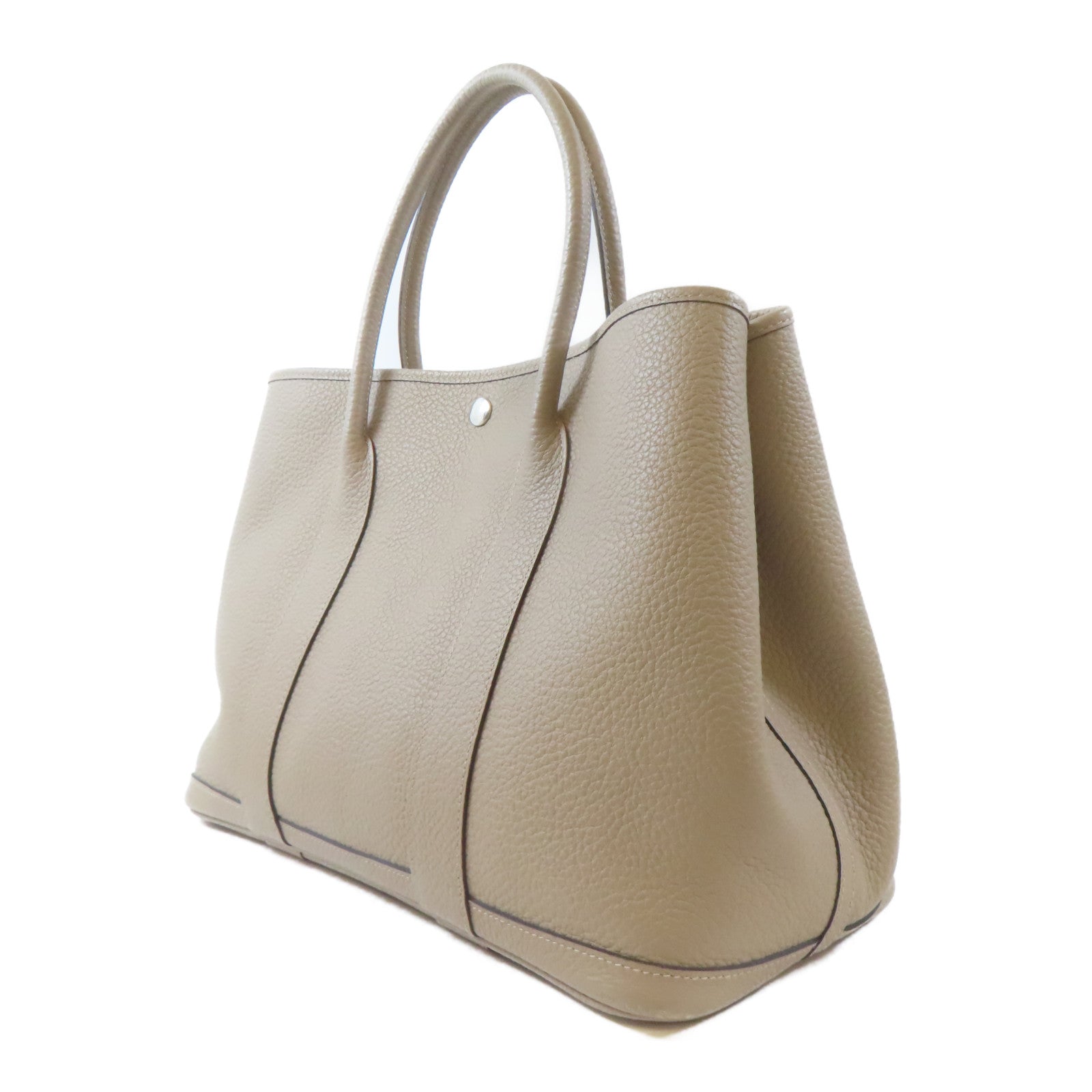 HERMES Country皮革Garden Party PM銀扣手挽袋Gris Tourterelle/淺灰色