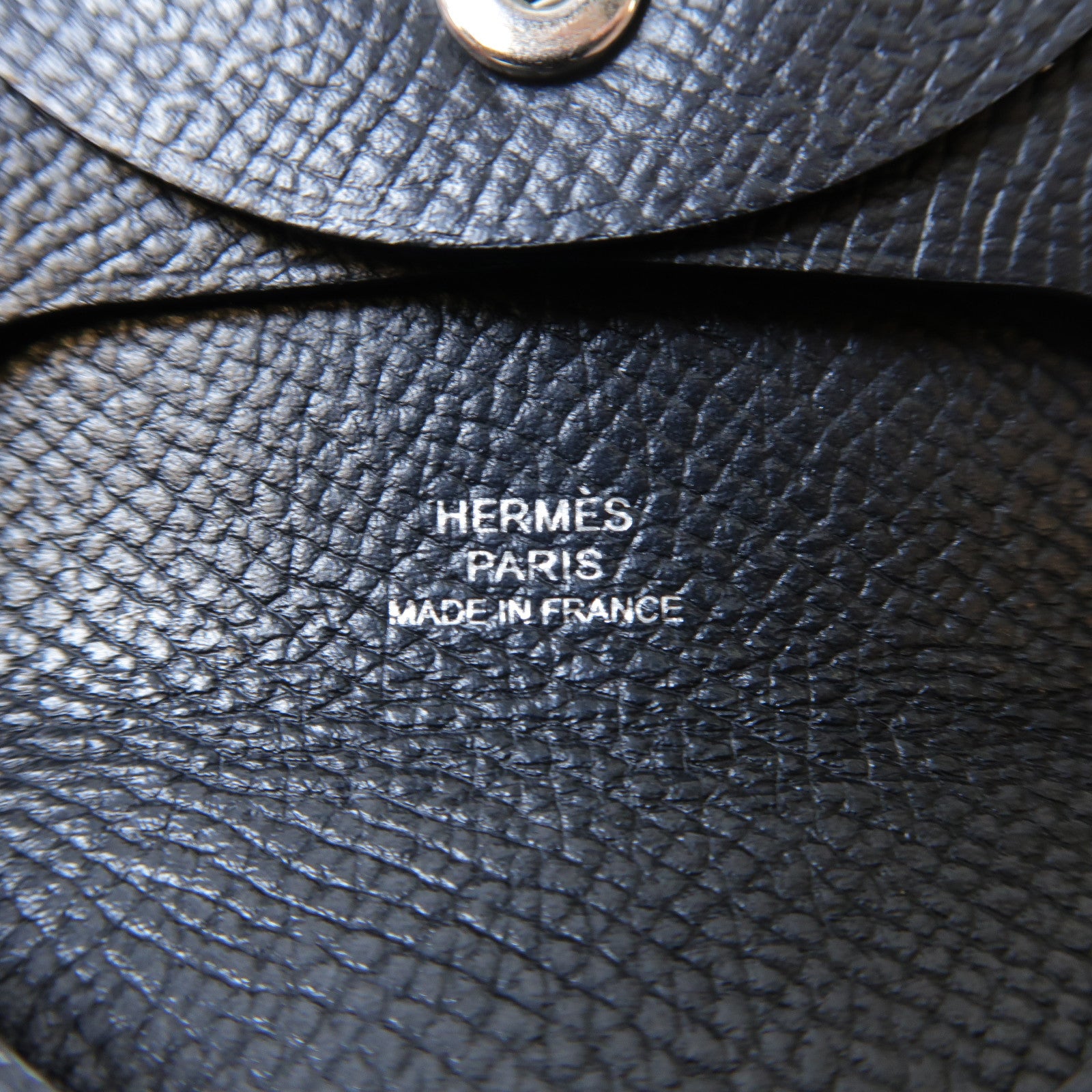 HERMES 皮革Bastia銀扣零錢包黑色