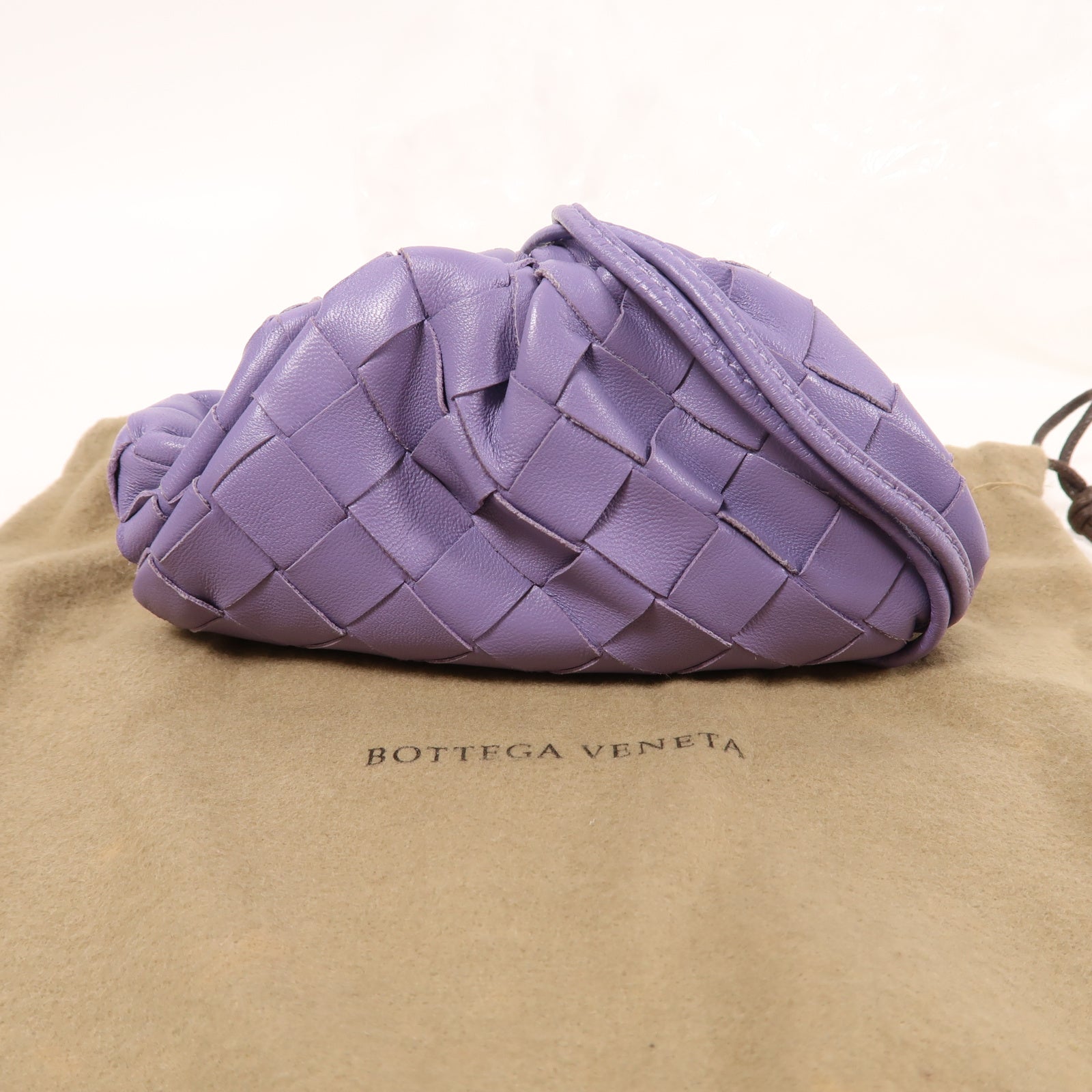 BOTTEGA VENETA 【激減優惠】織紋皮革Pouch Shoulder銀扣肩背袋紫色