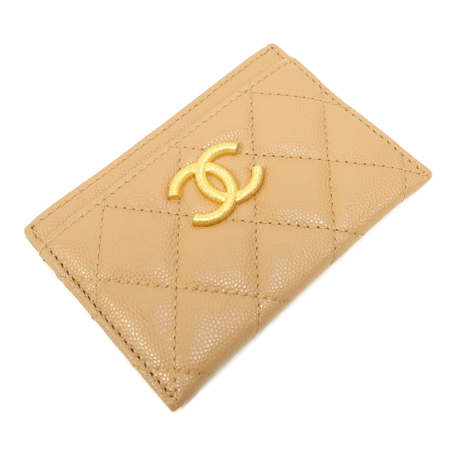 CHANEL 菱格牛皮皮革Card Case金扣卡片套裸色