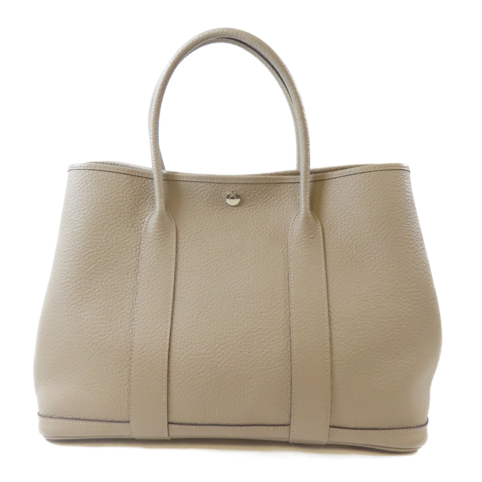 HERMES Country皮革Garden Party PM銀扣手挽袋Gris Tourterelle/淺灰色