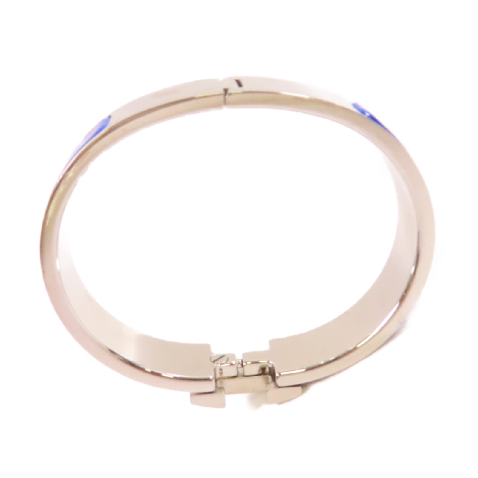 HERMES 金屬/琺瑯Clic H Bracelet銀扣手鐲藍色/銀色