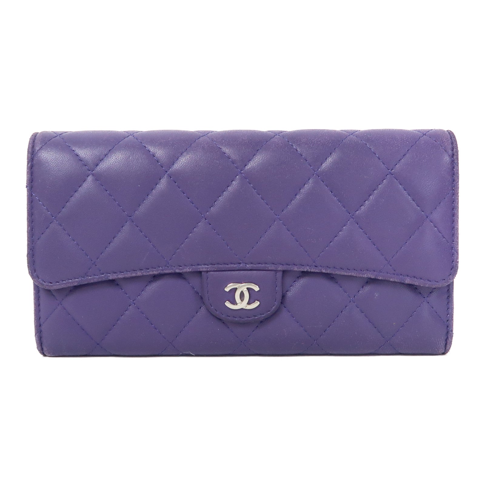 CHANEL 菱格牛皮皮革Wallet銀扣長錢包紫色
