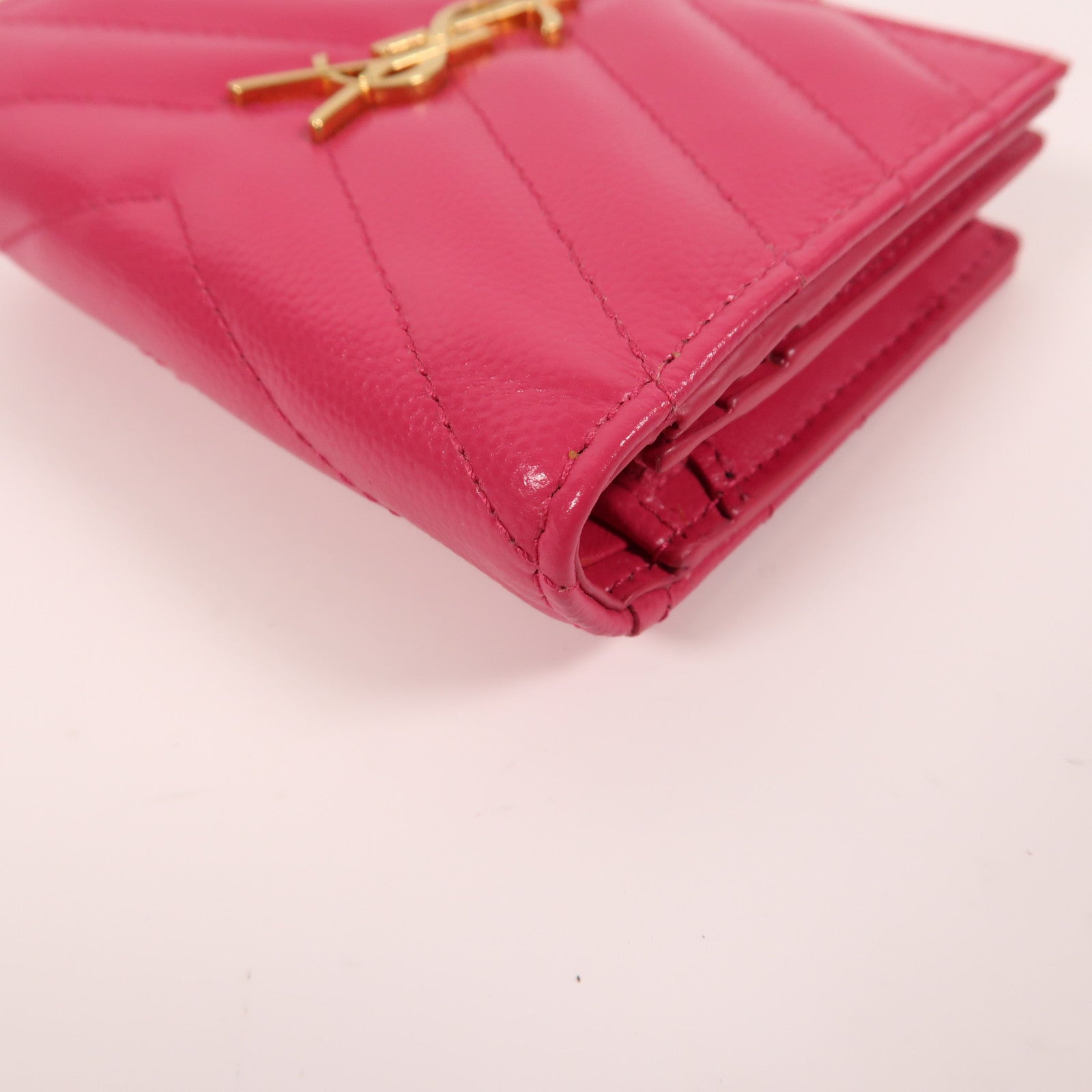 SAINT LAURENT 牛皮皮革Wallet金扣錢包粉紅色