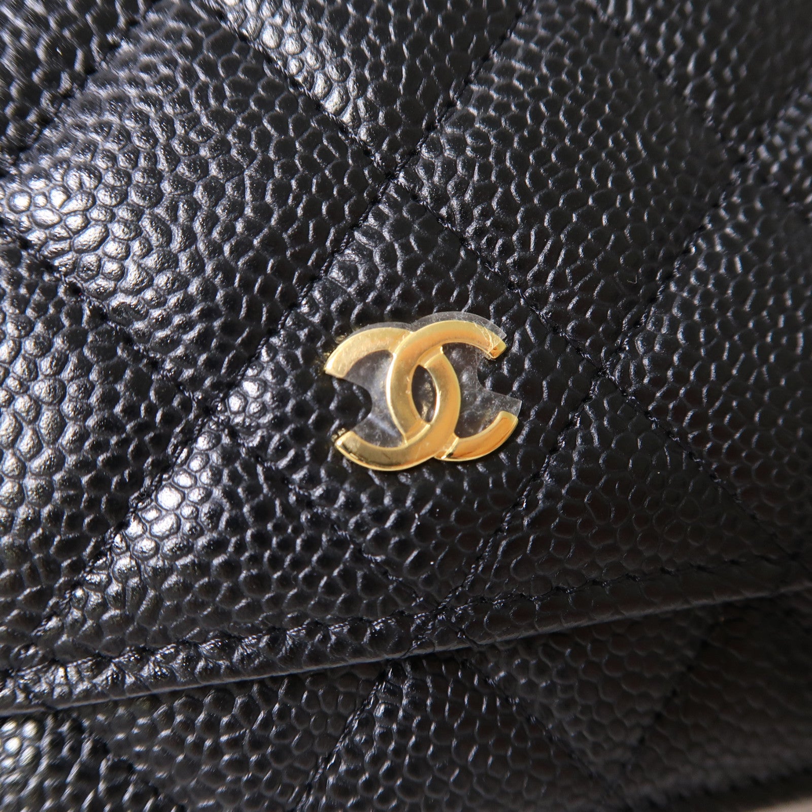 CHANEL 菱格Caviar皮革Wallet On Chain金扣鏈帶肩背袋黑色