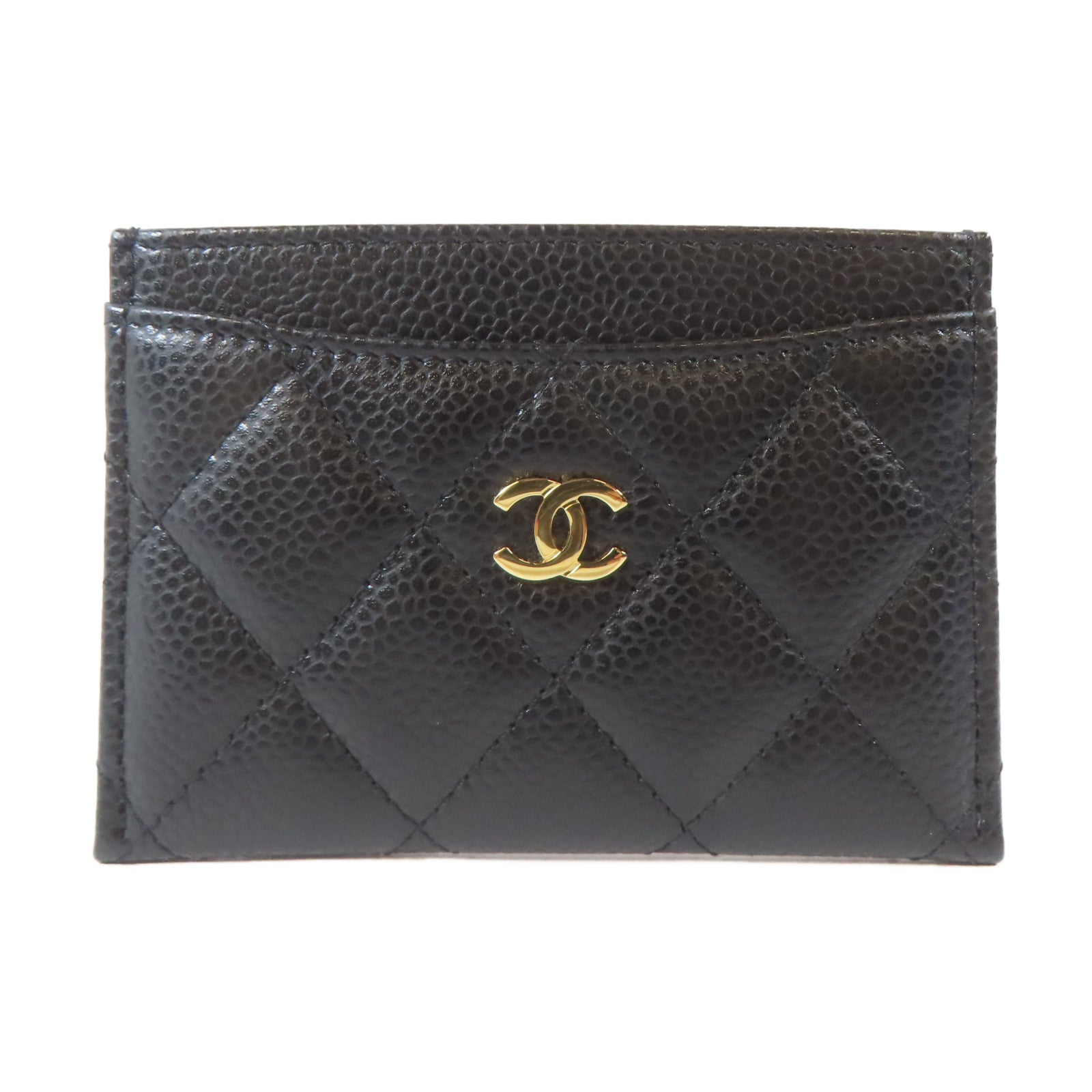 CHANEL 菱格Caviar皮革Card Case金扣卡片套黑色
