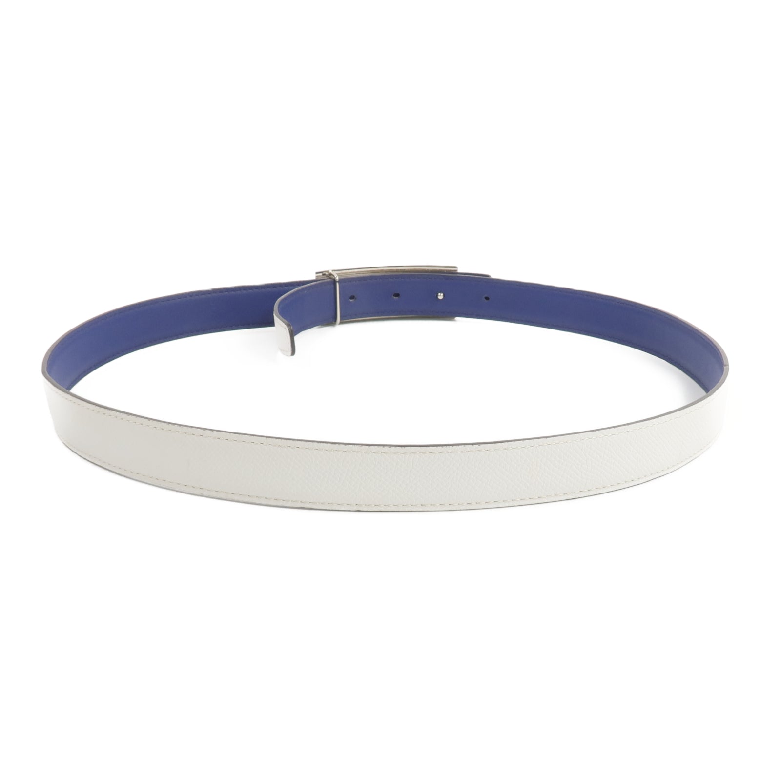 HERMES Epsom/Swift皮革Rival Reversible Belt 85cm皮帶Bleu Saphire/Blanc