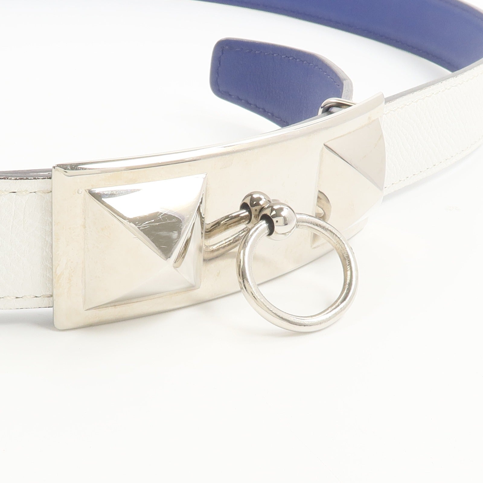 HERMES Epsom/Swift皮革Rival Reversible Belt 85cm皮帶Bleu Saphire/Blanc