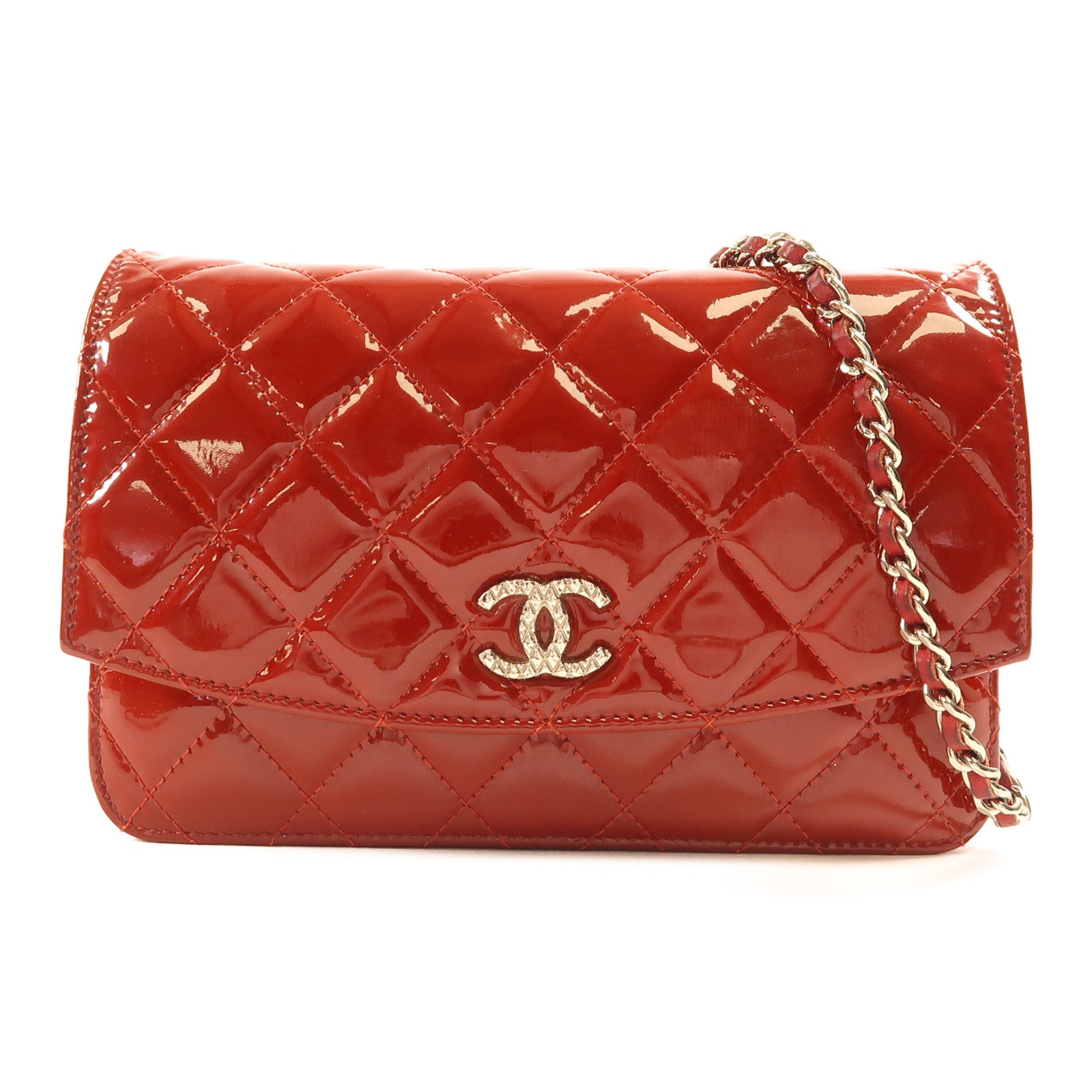 CHANEL 漆皮皮革Chain Shoulder銀扣鏈帶肩背袋