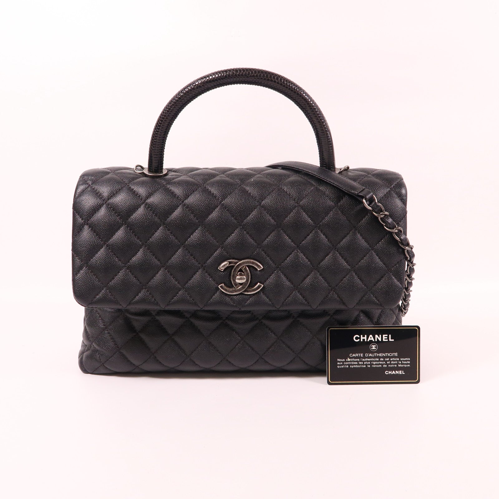 CHANEL 蜥蝪皮革/牛皮皮革Flap Bag With Top Handle手挽肩背兩用袋