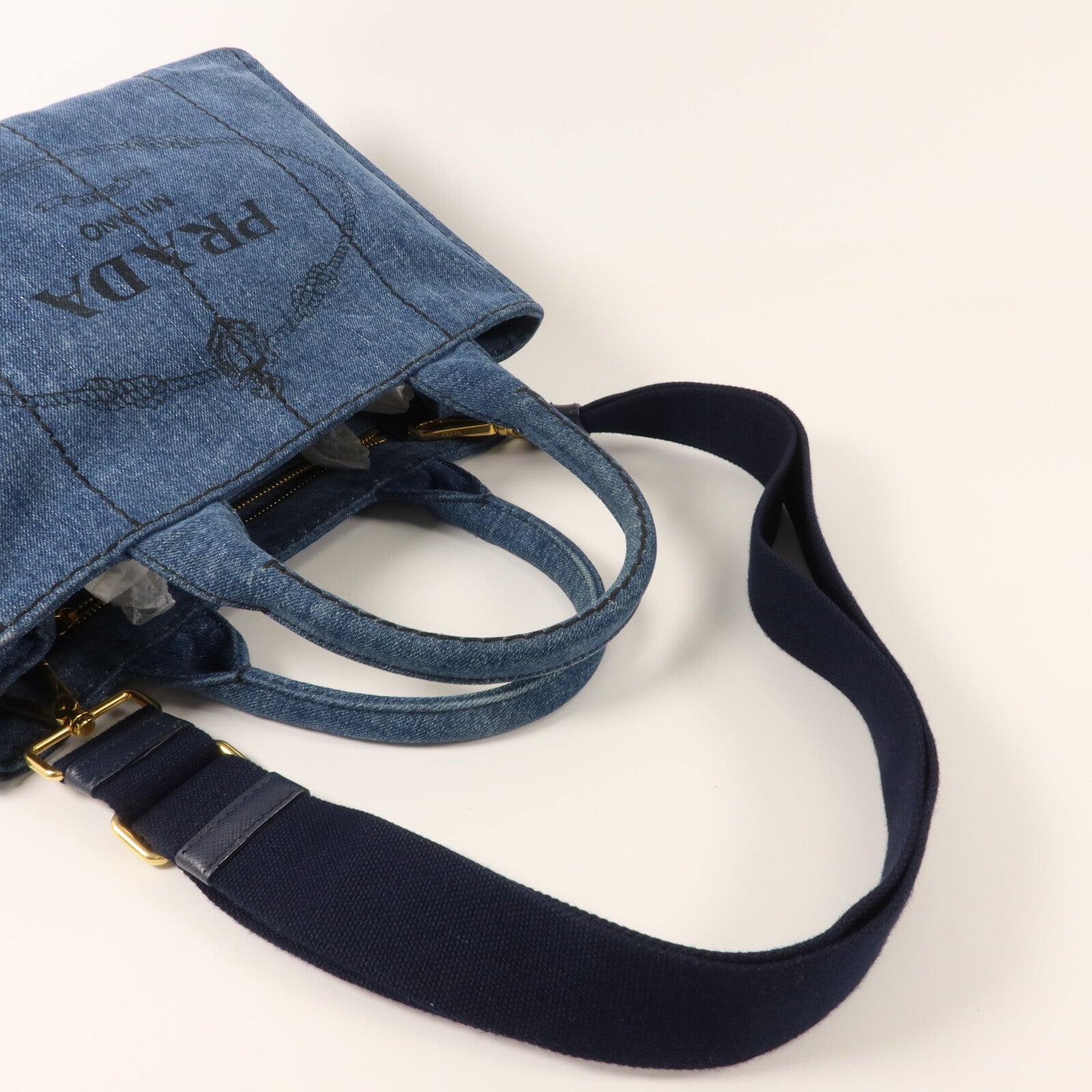 PRADA 牛仔布料2 Way Shoulder手挽肩背兩用袋