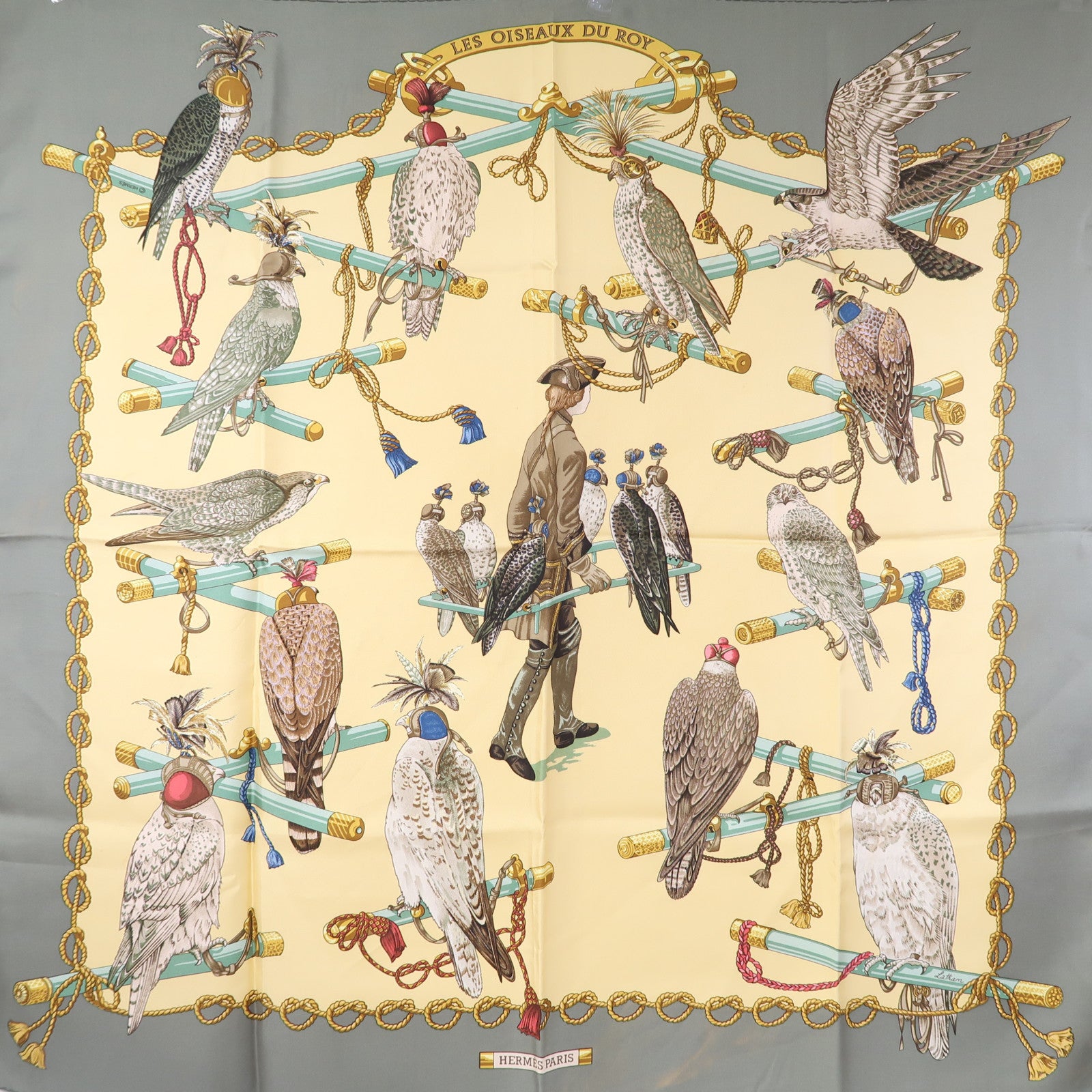 HERMES 絲質Scarf 90x90絲巾綠色/黃色