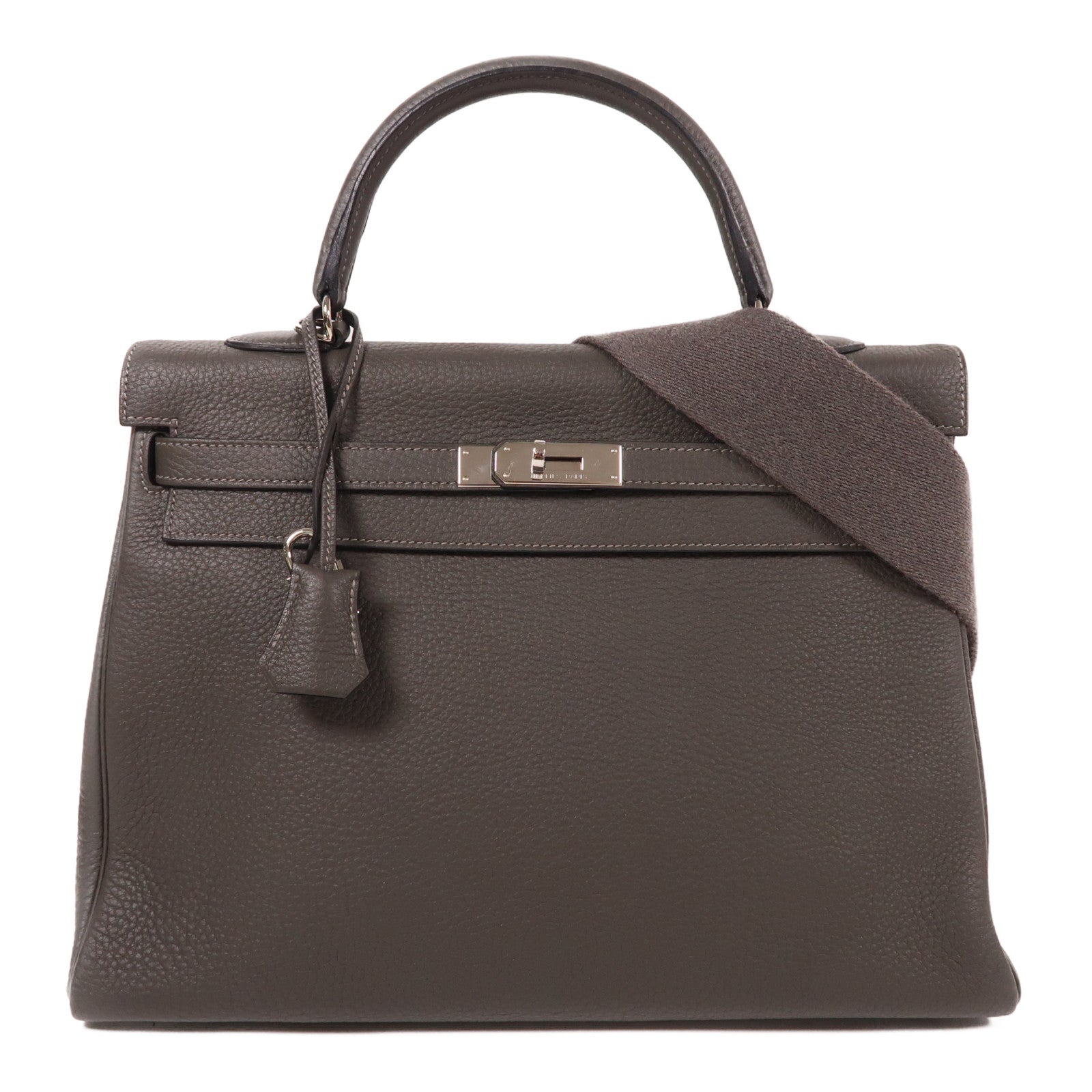 HERMES Clemence皮革Kelly 35銀扣手挽肩背兩用袋石墨灰色