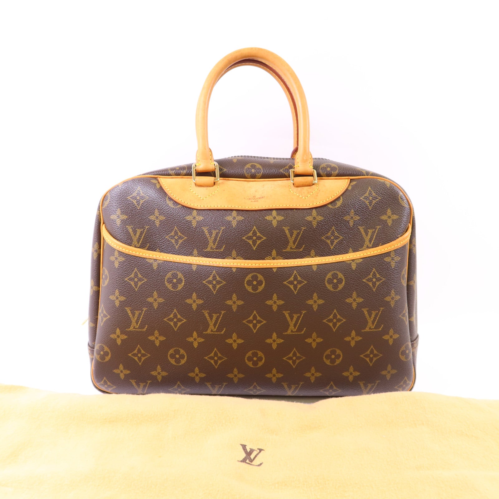LOUIS VUITTON Monogram Deauville金扣手挽袋棕色