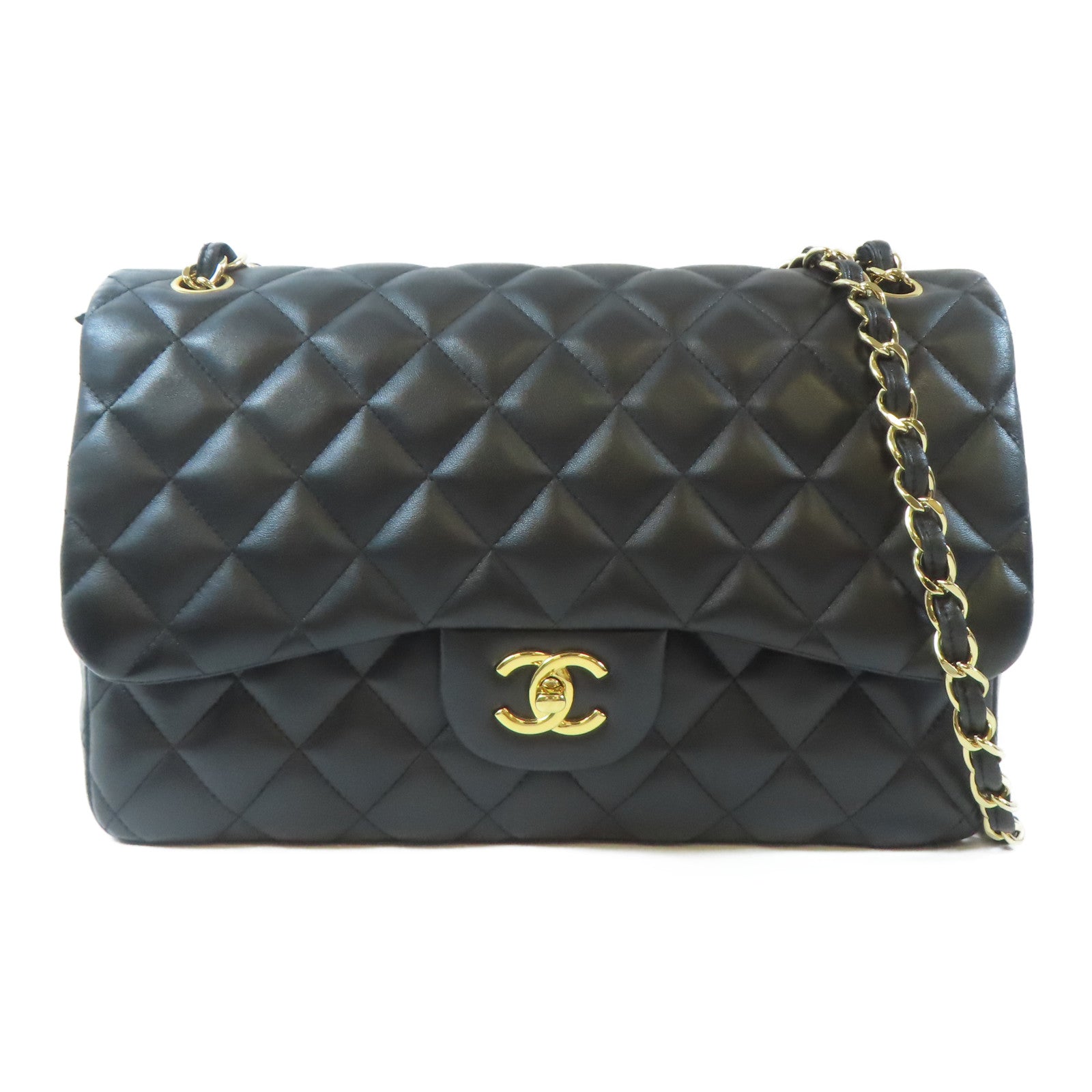 CHANEL 【激減優惠】菱格羊皮皮革Classic Jumbo金扣鏈帶肩背袋黑色