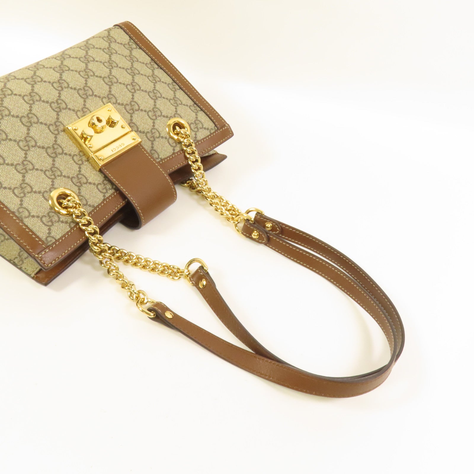 GUCCI 塗層帆布Padlock GG Small金扣鏈帶肩背袋