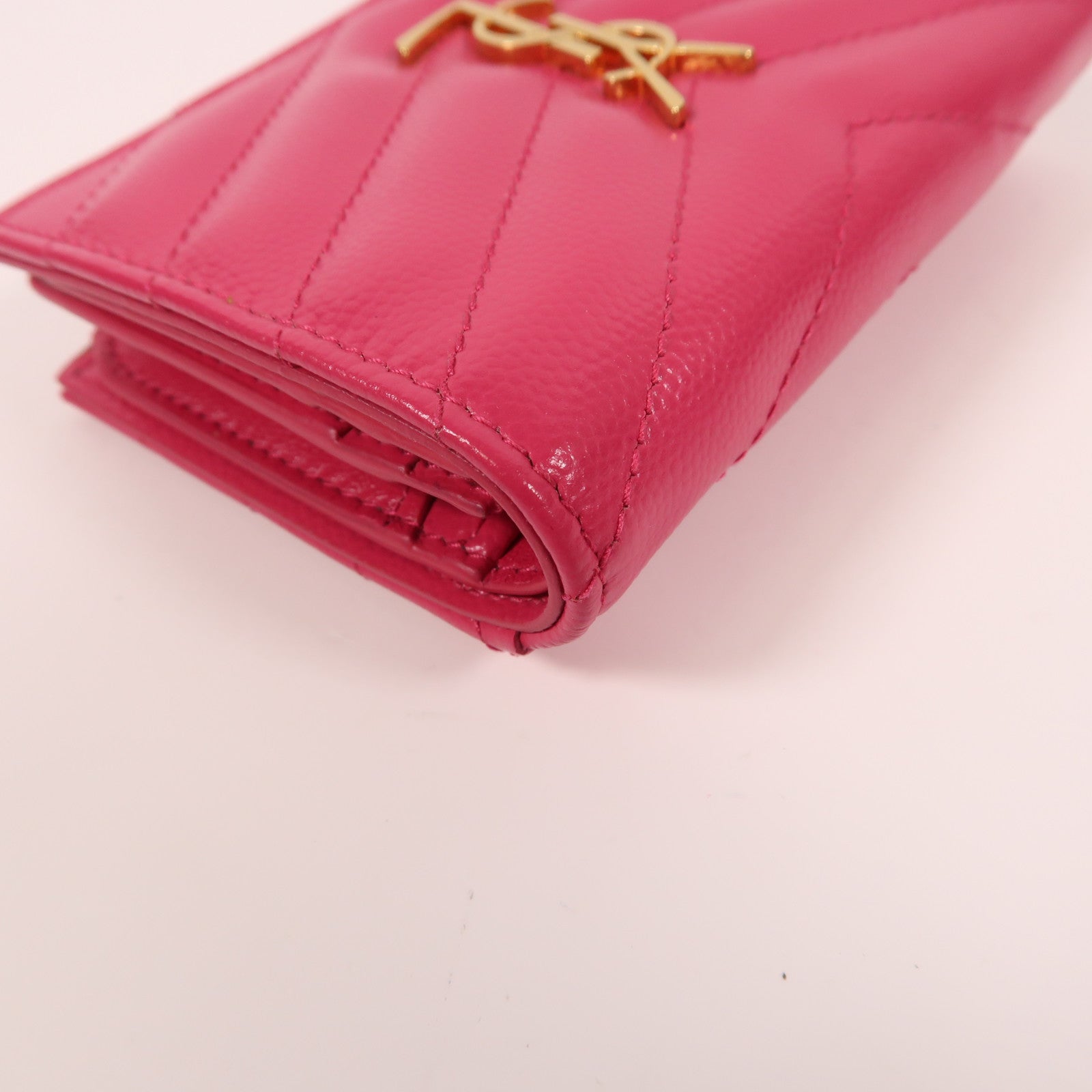 SAINT LAURENT 牛皮皮革Wallet金扣錢包粉紅色