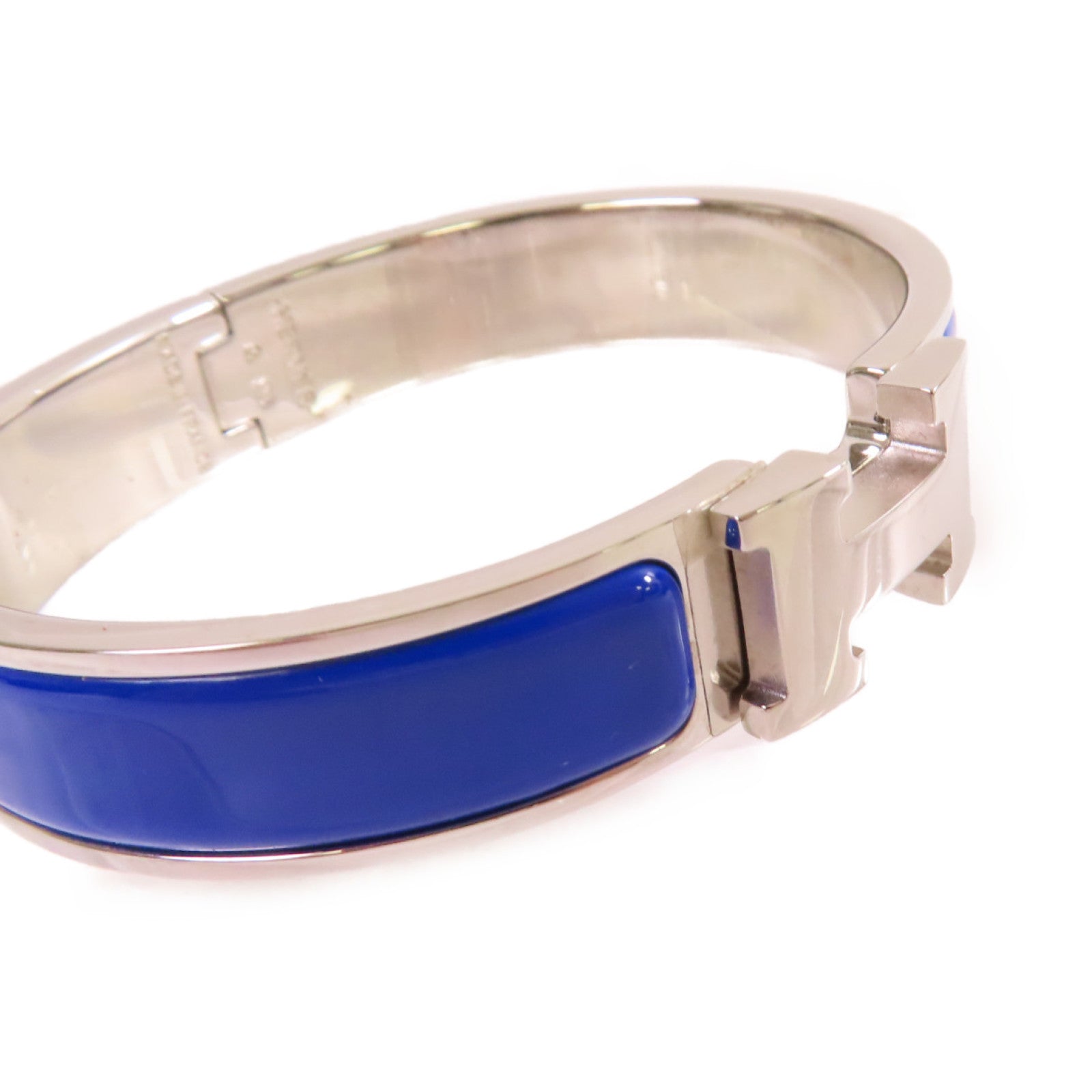 HERMES 金屬/琺瑯Clic H Bracelet銀扣手鐲藍色/銀色