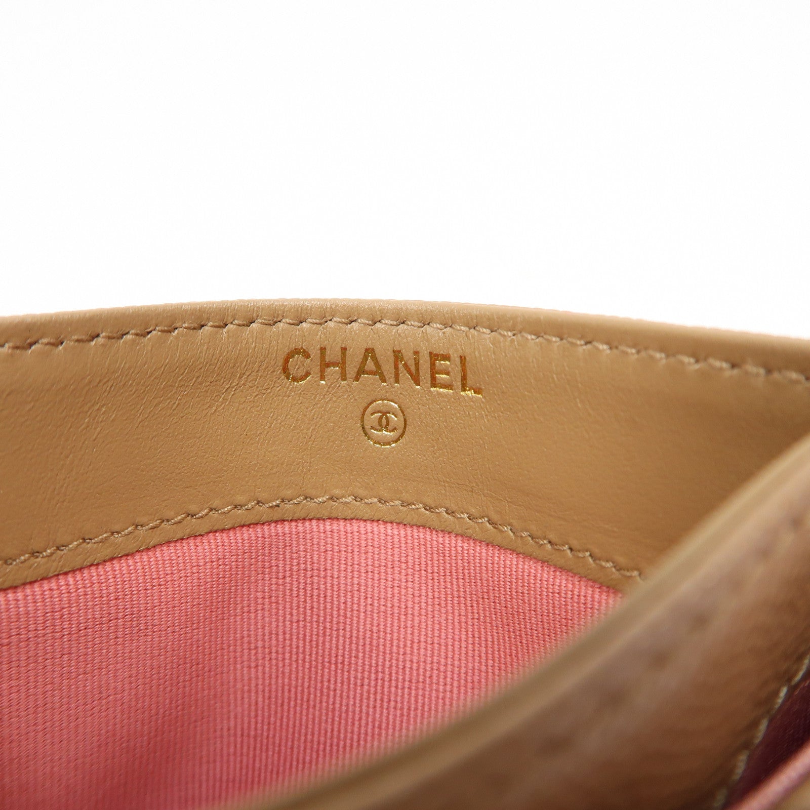 CHANEL 菱格牛皮皮革Card Case金扣卡片套裸色