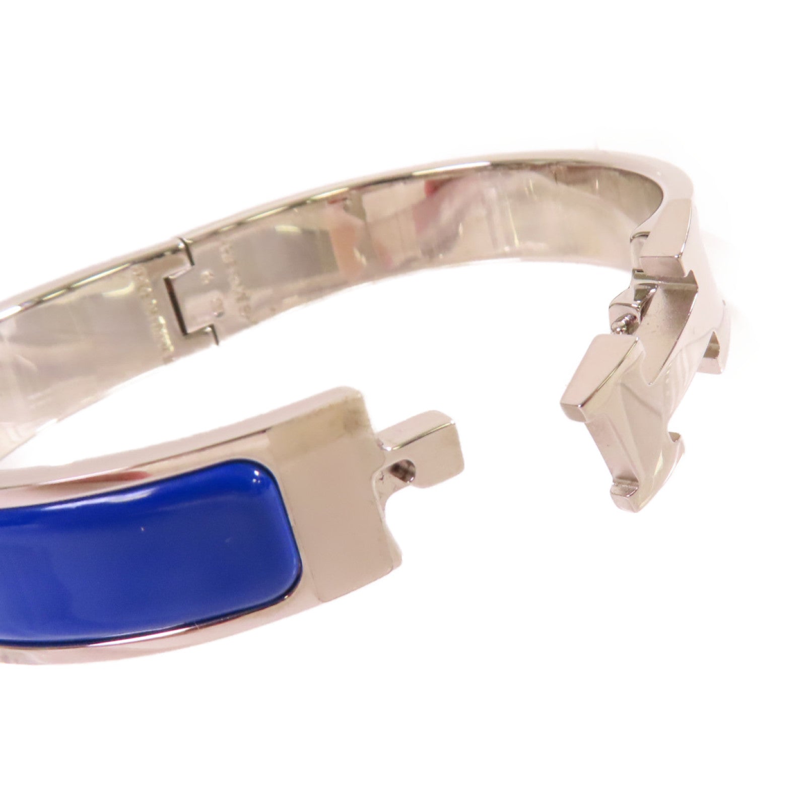 HERMES 金屬/琺瑯Clic H Bracelet銀扣手鐲藍色/銀色