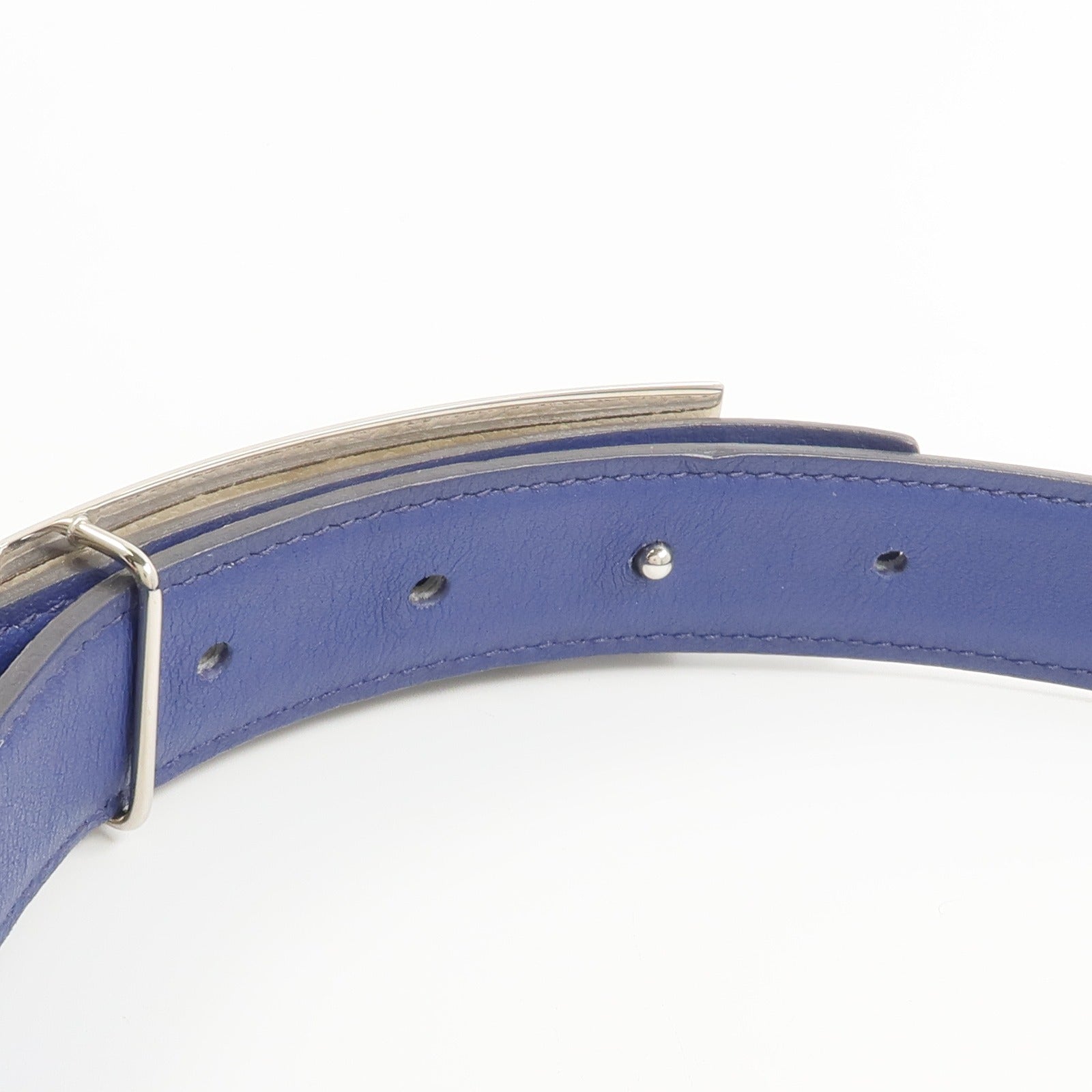 HERMES Epsom/Swift皮革Rival Reversible Belt 85cm皮帶Bleu Saphire/Blanc