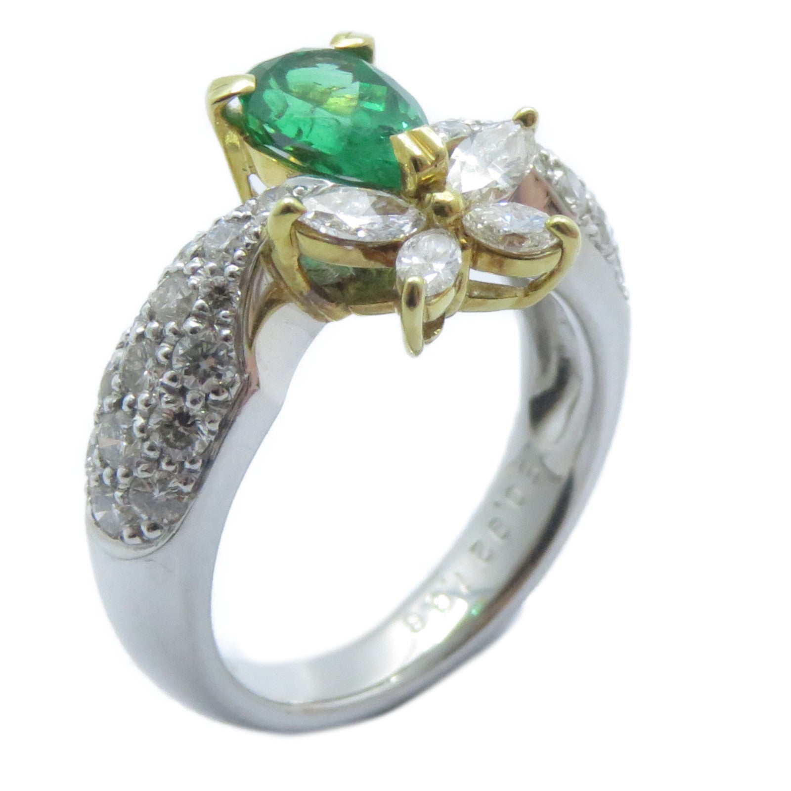 JEWELRY 【激減優惠】PT900鉑金/18K黃金Emerald Diamond Ring 0.92ct綠寶石/1.06ct鑽石戒指US#6.25