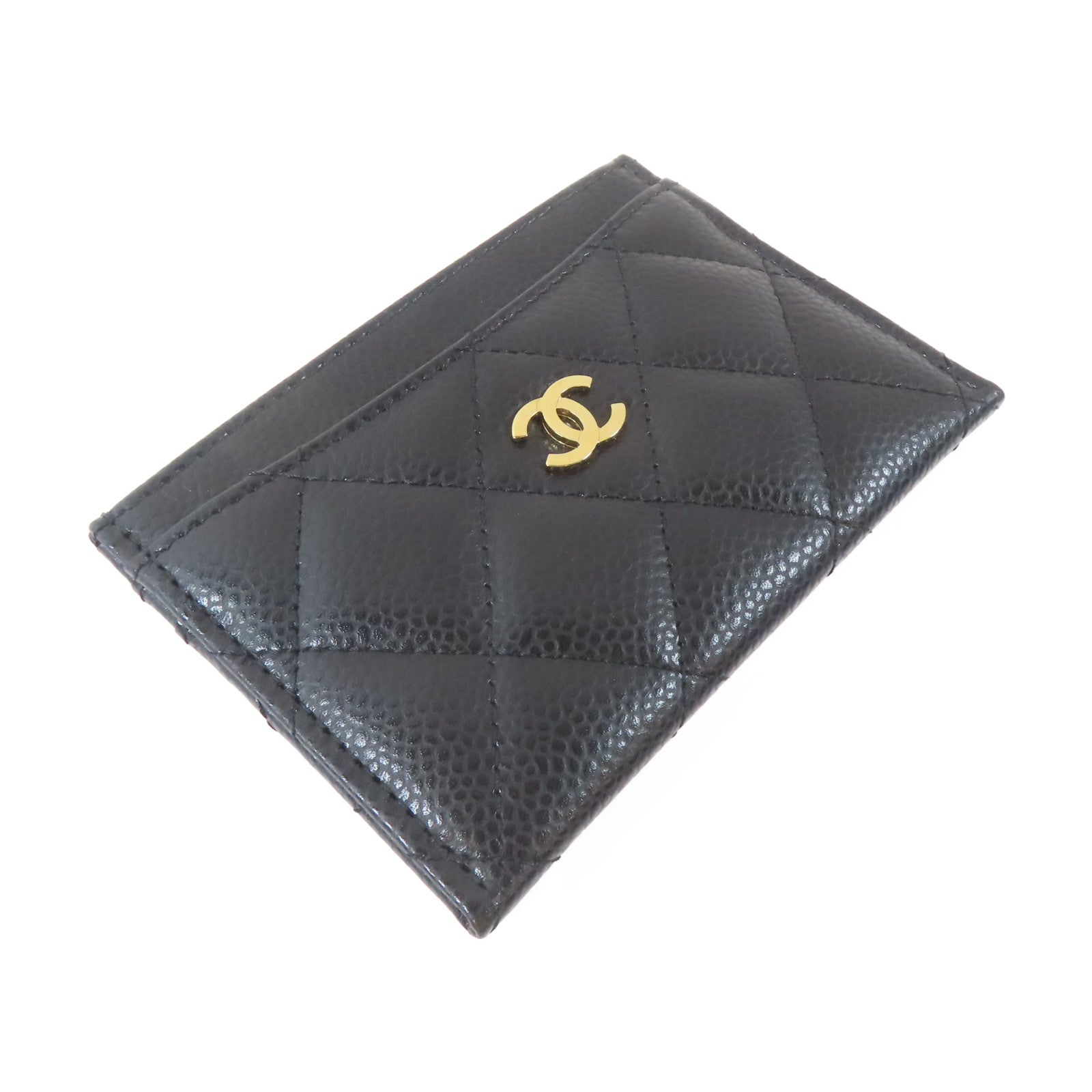 CHANEL 菱格Caviar皮革Card Case金扣卡片套黑色