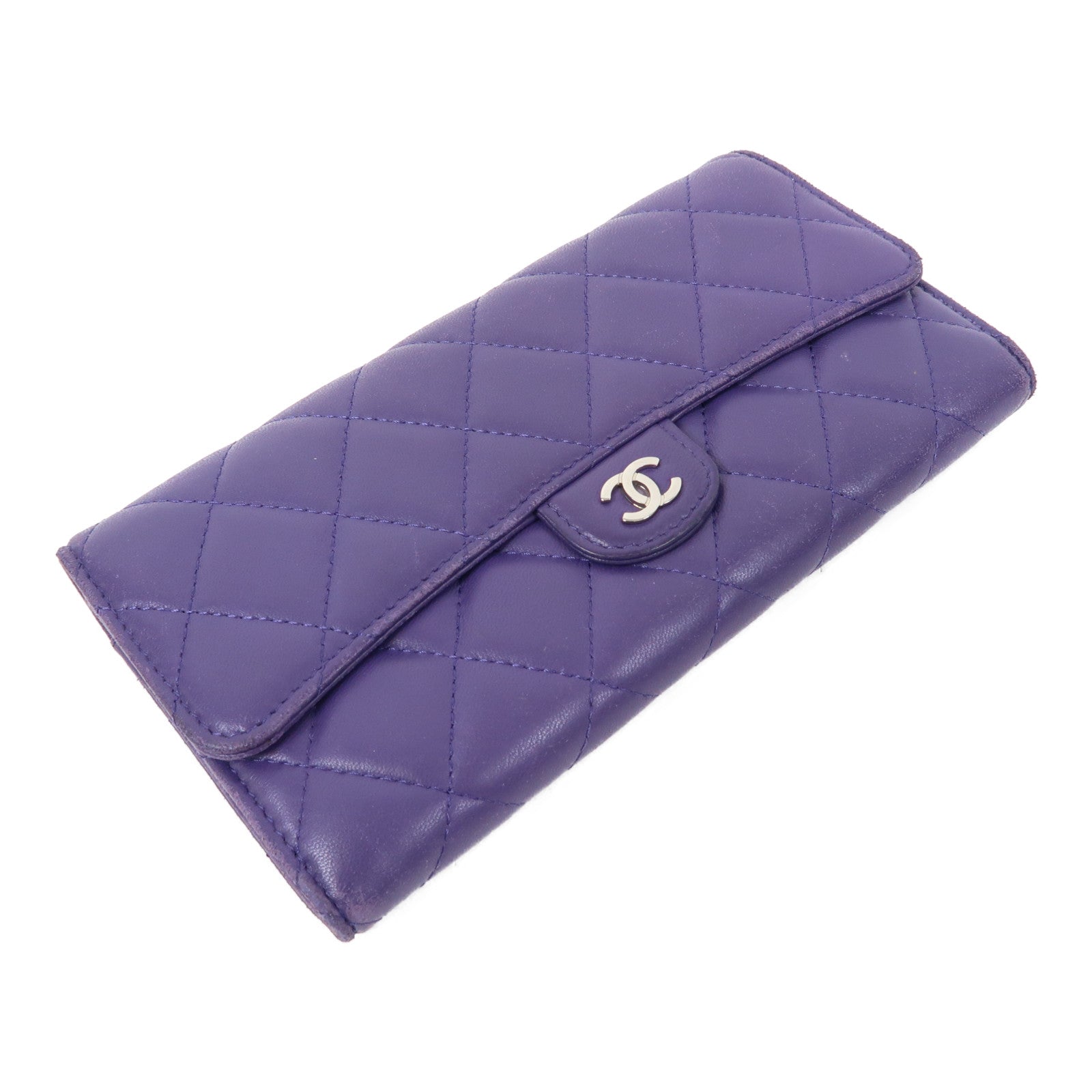 CHANEL 菱格牛皮皮革Wallet銀扣長錢包紫色