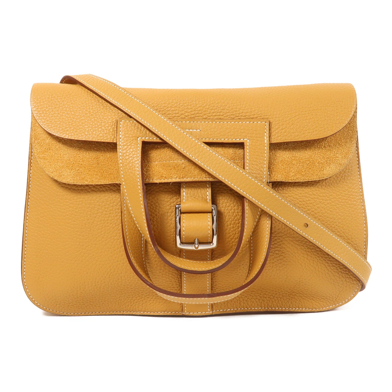 HERMES Clemence皮革Halzan 31銀扣手挽肩背兩用袋Natural Sable