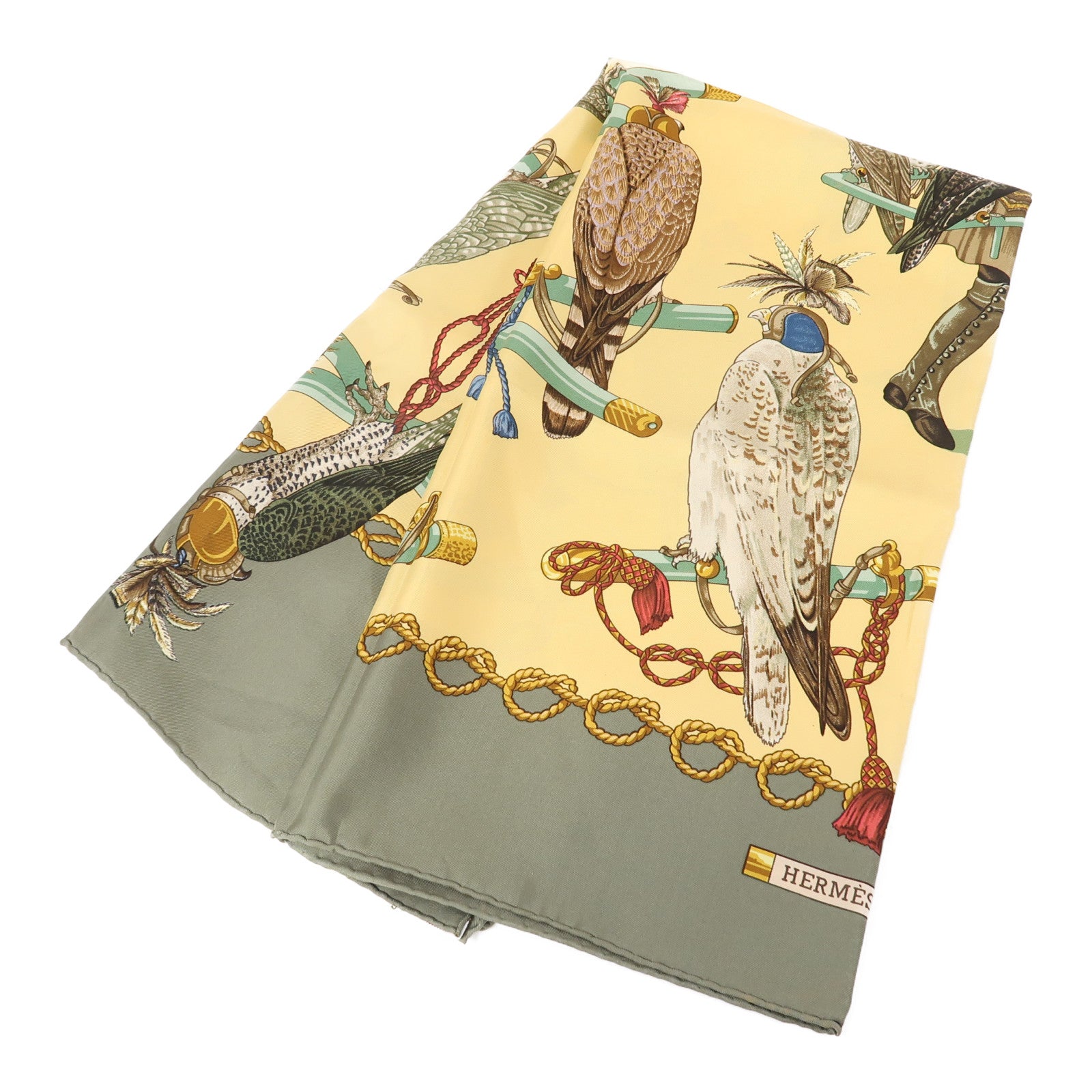 HERMES 絲質Scarf 90x90絲巾綠色/黃色