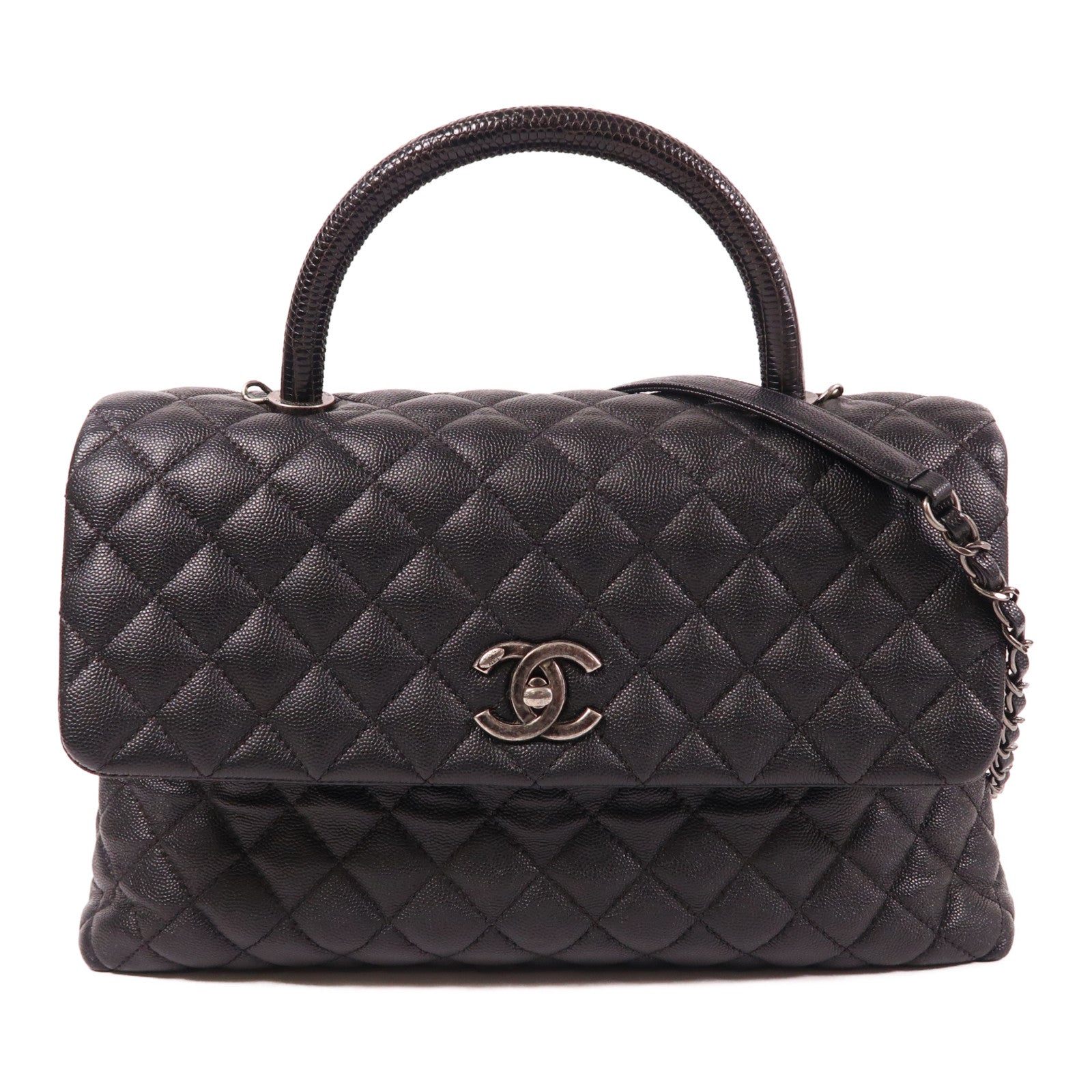 CHANEL 【激減優惠】蜥蝪皮革/牛皮皮革Flap Bag With Top Handle手挽肩背兩用袋