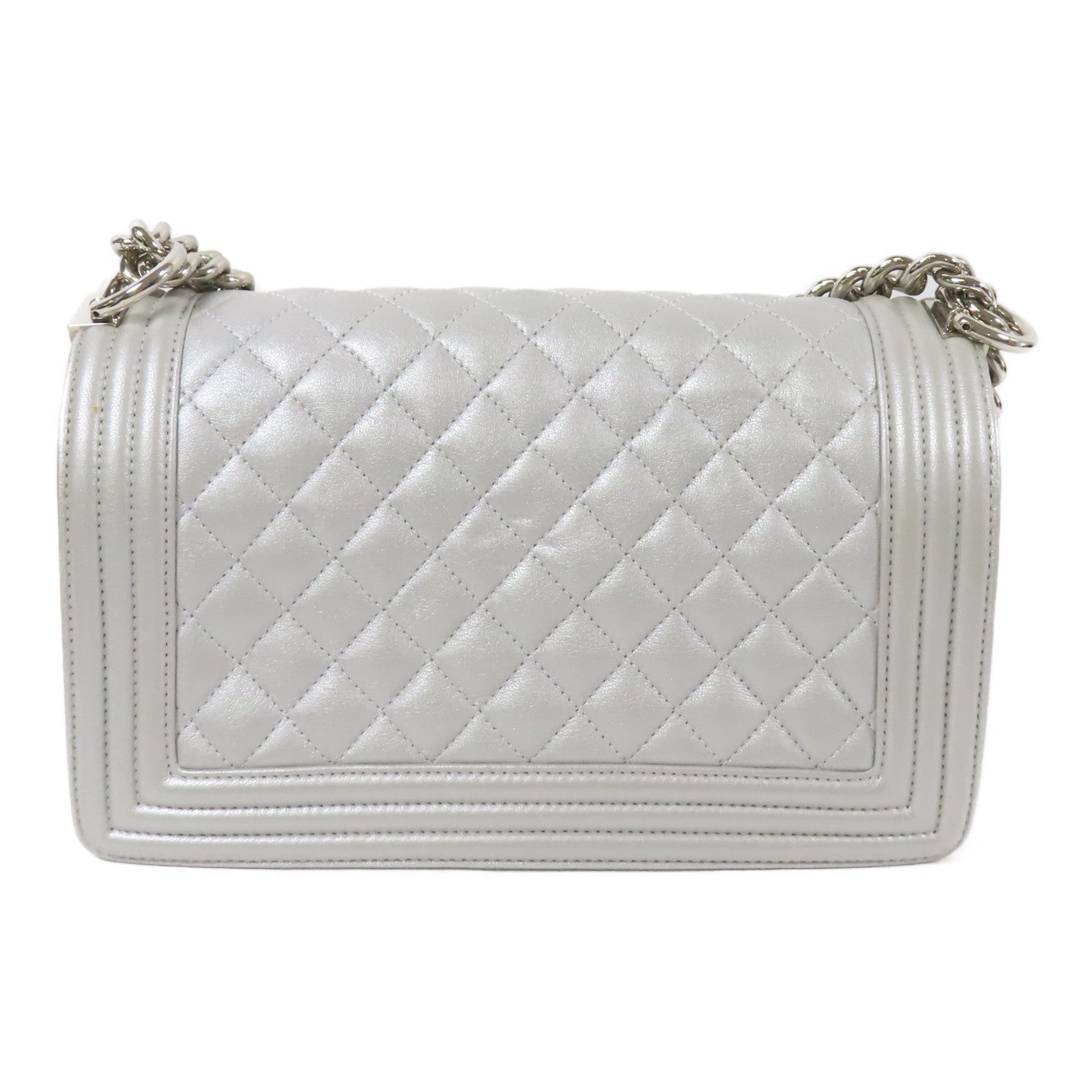 CHANEL 牛皮皮革Boy 25銀扣鏈帶肩背袋