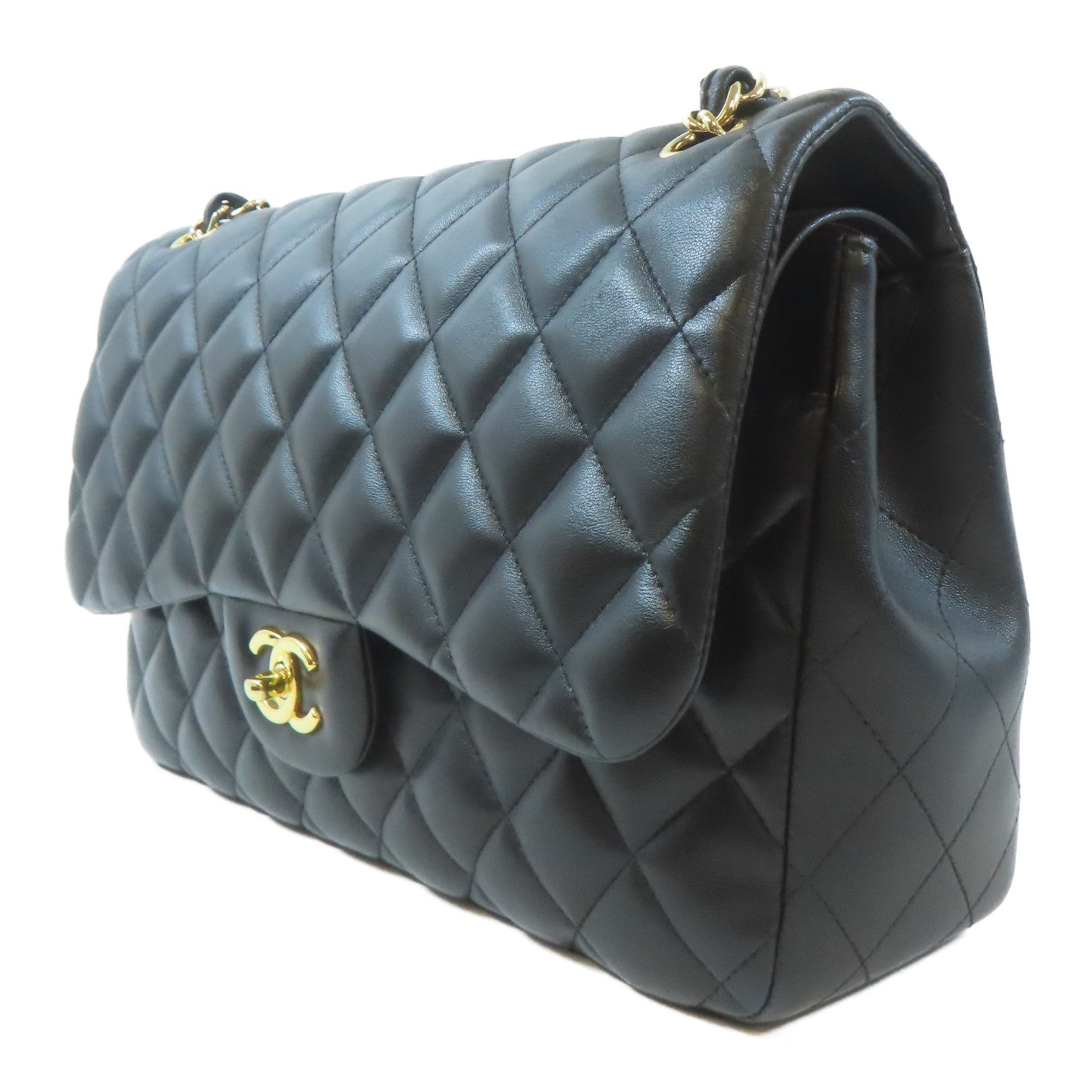 CHANEL 【激減優惠】菱格羊皮皮革Classic Jumbo金扣鏈帶肩背袋黑色