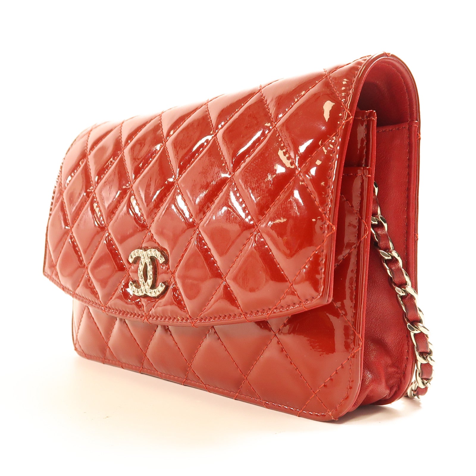 CHANEL 漆皮皮革Chain Shoulder銀扣鏈帶肩背袋