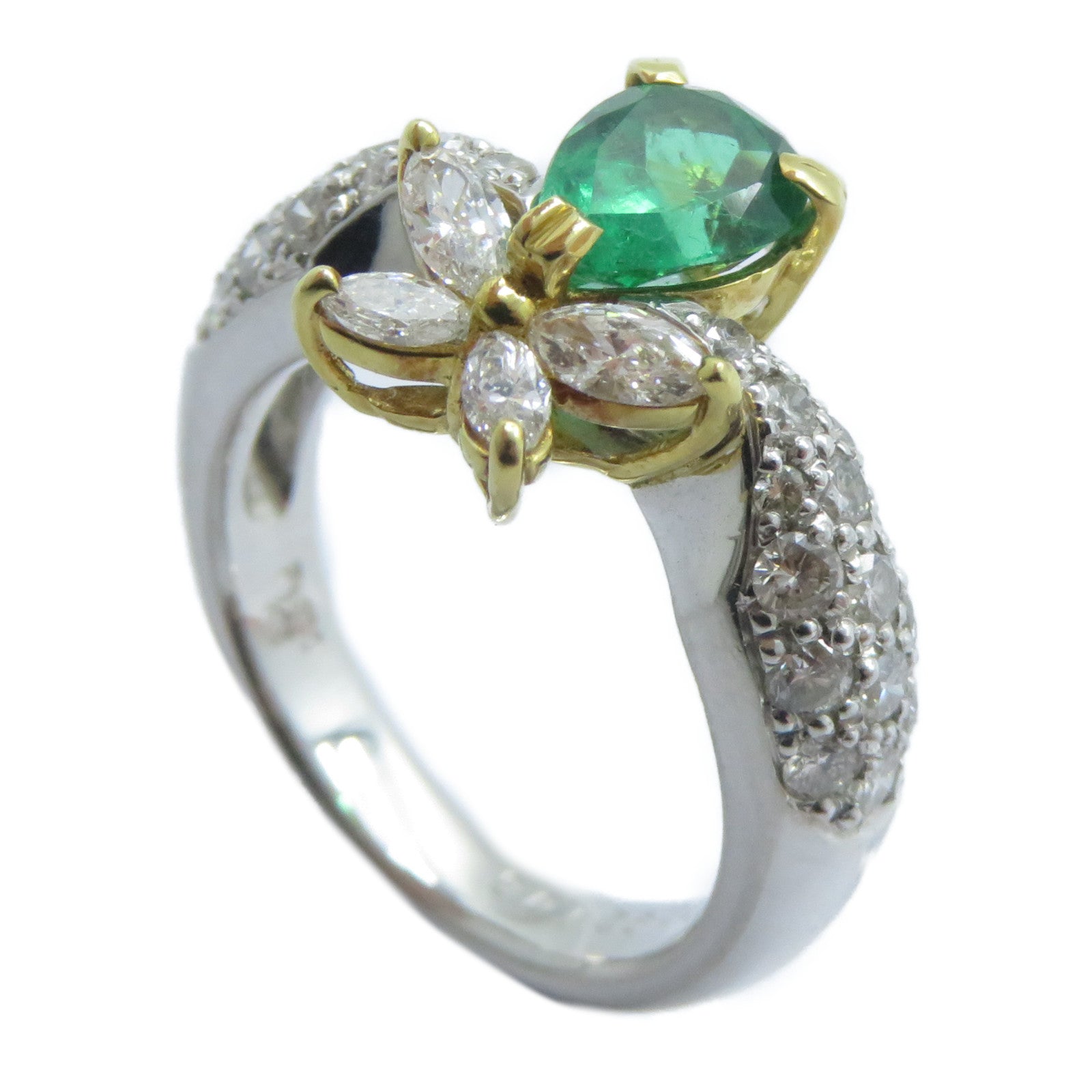 JEWELRY 【激減優惠】PT900鉑金/18K黃金Emerald Diamond Ring 0.92ct綠寶石/1.06ct鑽石戒指US#6.25