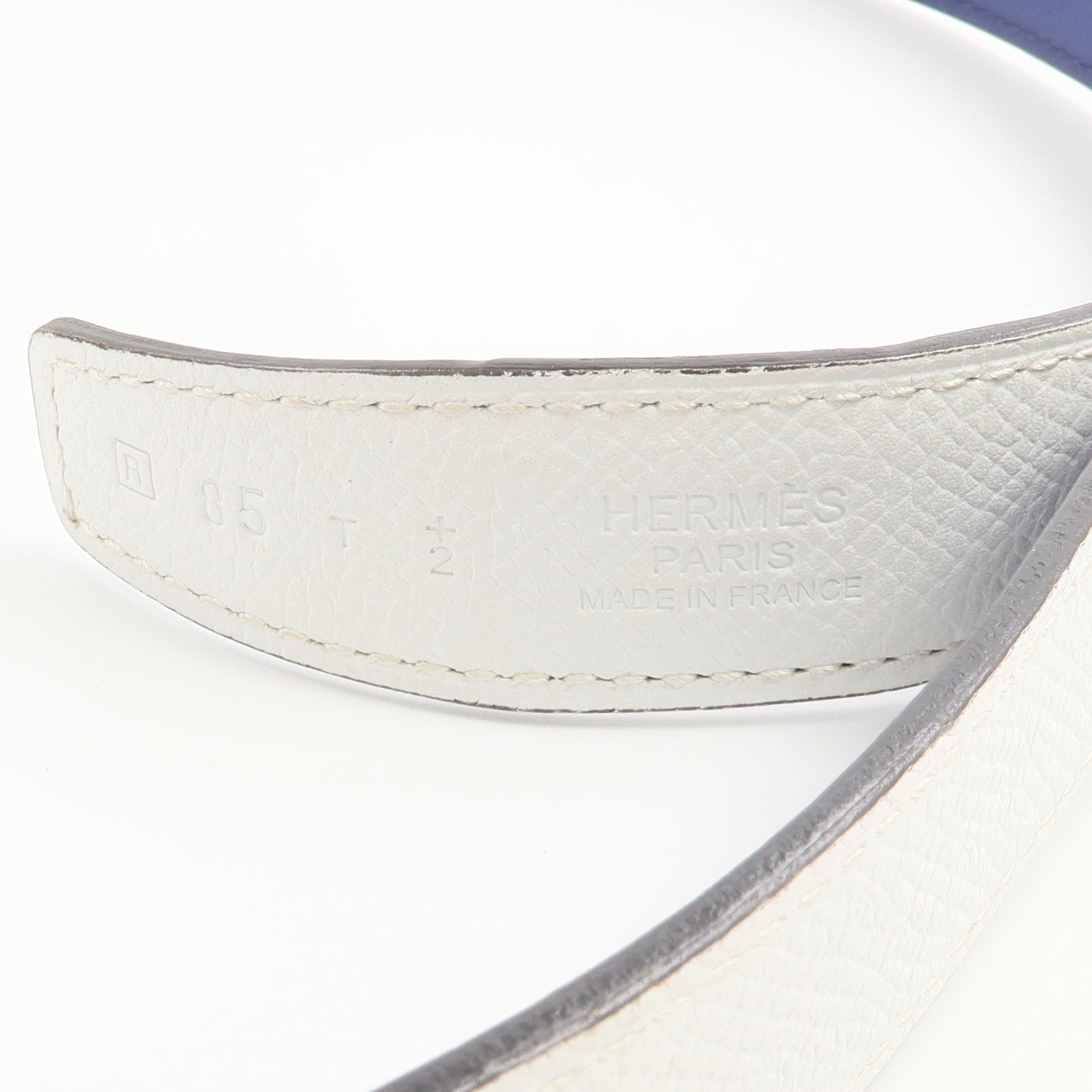 HERMES Epsom/Swift皮革Rival Reversible Belt 85cm皮帶Bleu Saphire/Blanc