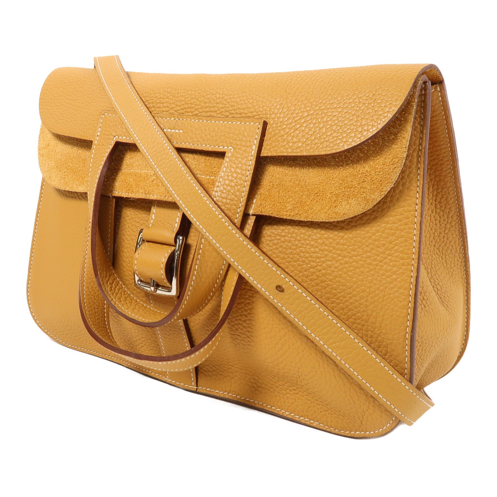 HERMES Clemence皮革Halzan 31銀扣手挽肩背兩用袋Natural Sable