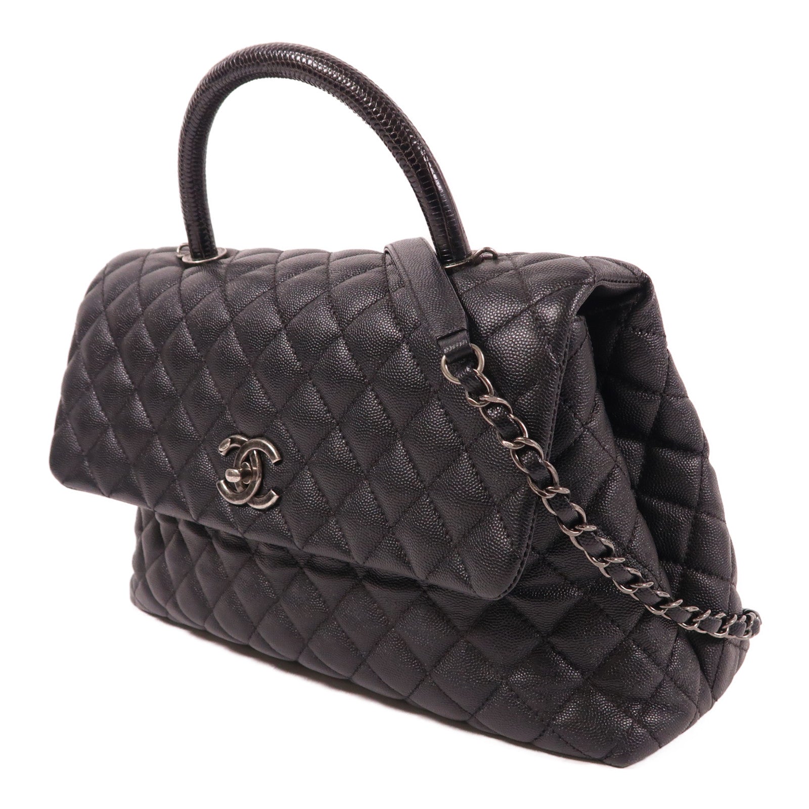 CHANEL 蜥蝪皮革/牛皮皮革Flap Bag With Top Handle手挽肩背兩用袋