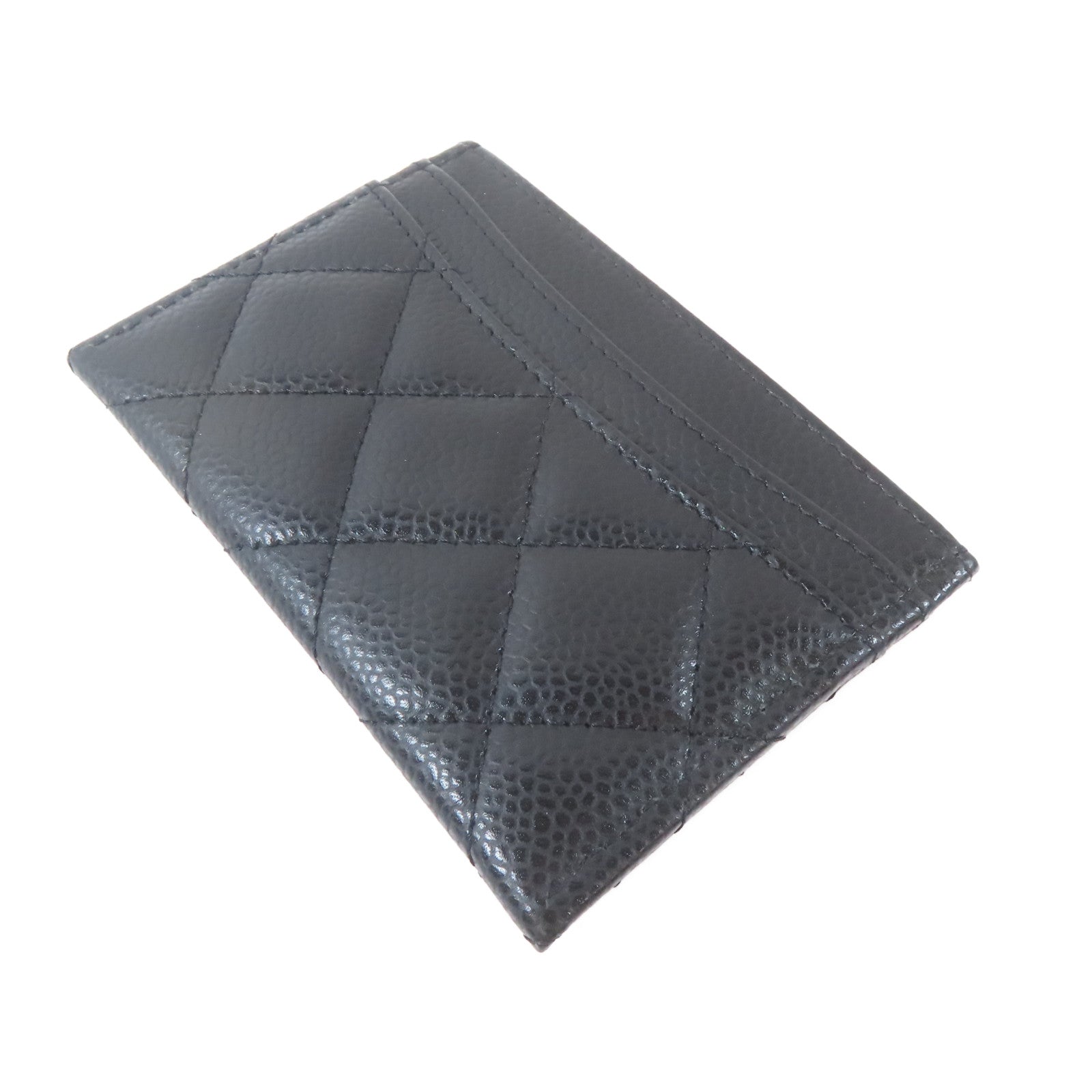 CHANEL 菱格Caviar皮革Card Case金扣卡片套黑色